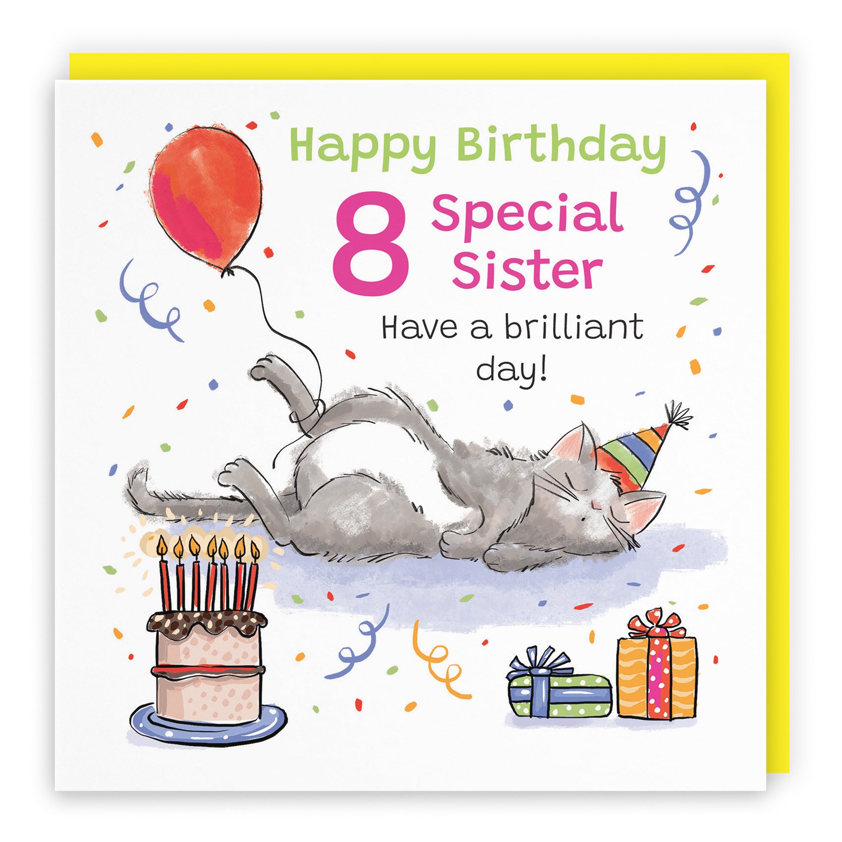 8th Sister Birthday Card Sleepy Cat Animal Party - Default Title (RM00416)