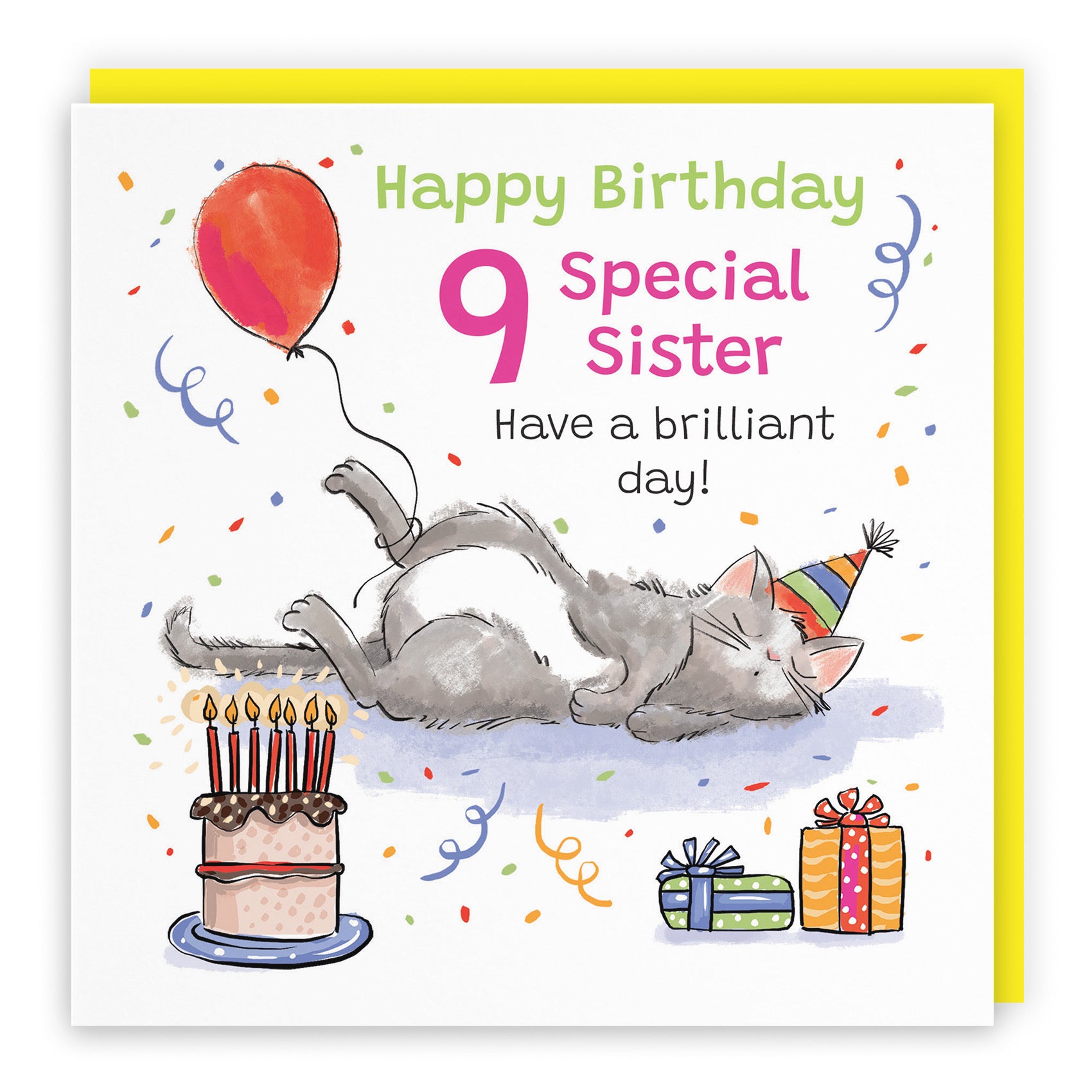 9th Sister Birthday Card Sleepy Cat Animal Party - Default Title (RM00417)