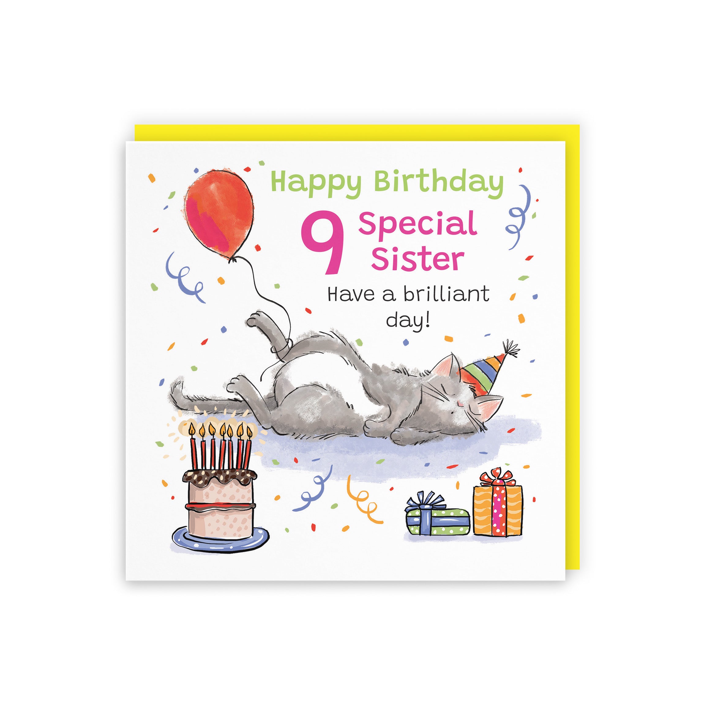 9th Sister Birthday Card Sleepy Cat Animal Party - Default Title (RM00417)