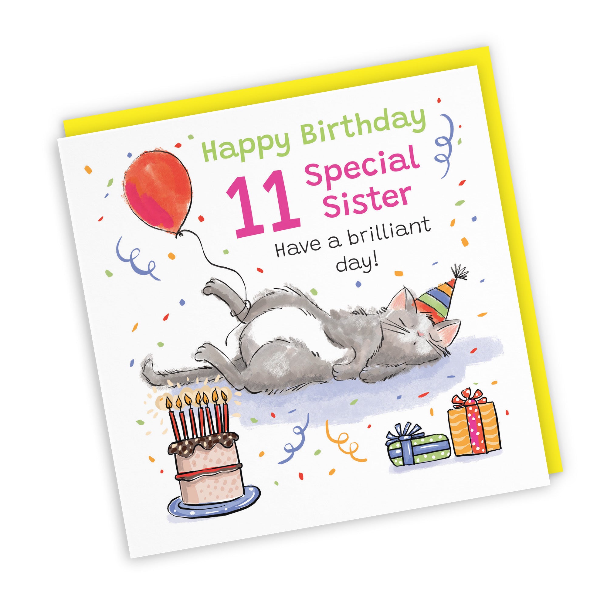 11th Sister Birthday Card Sleepy Cat Animal Party - Default Title (RM00419)