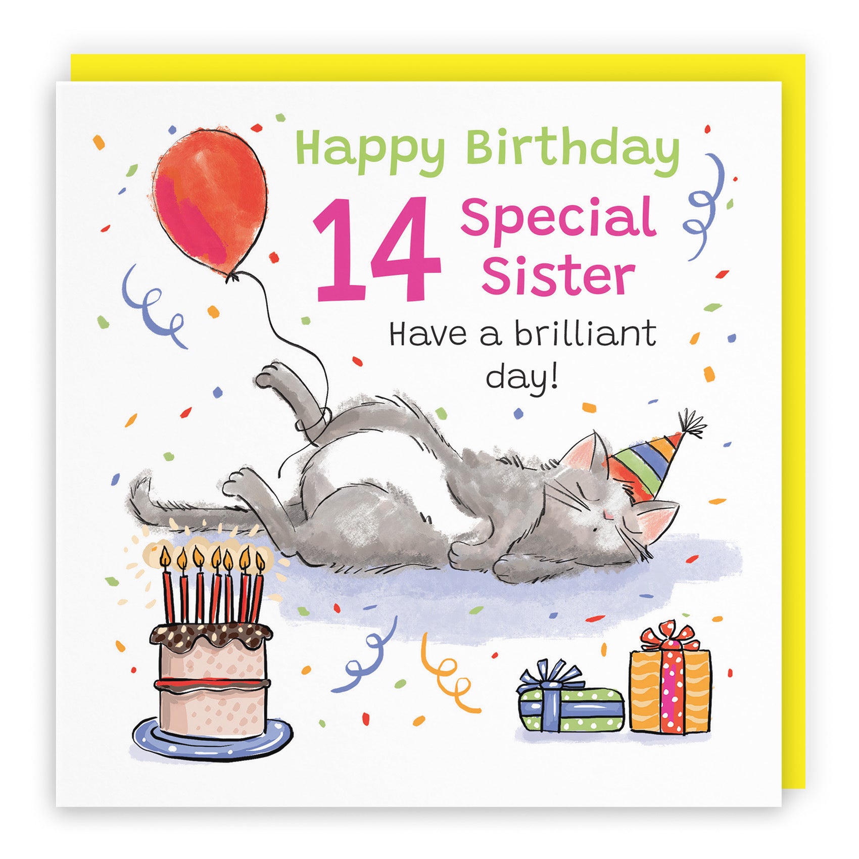 14th Sister Birthday Card Sleepy Cat Animal Party - Default Title (RM00422)