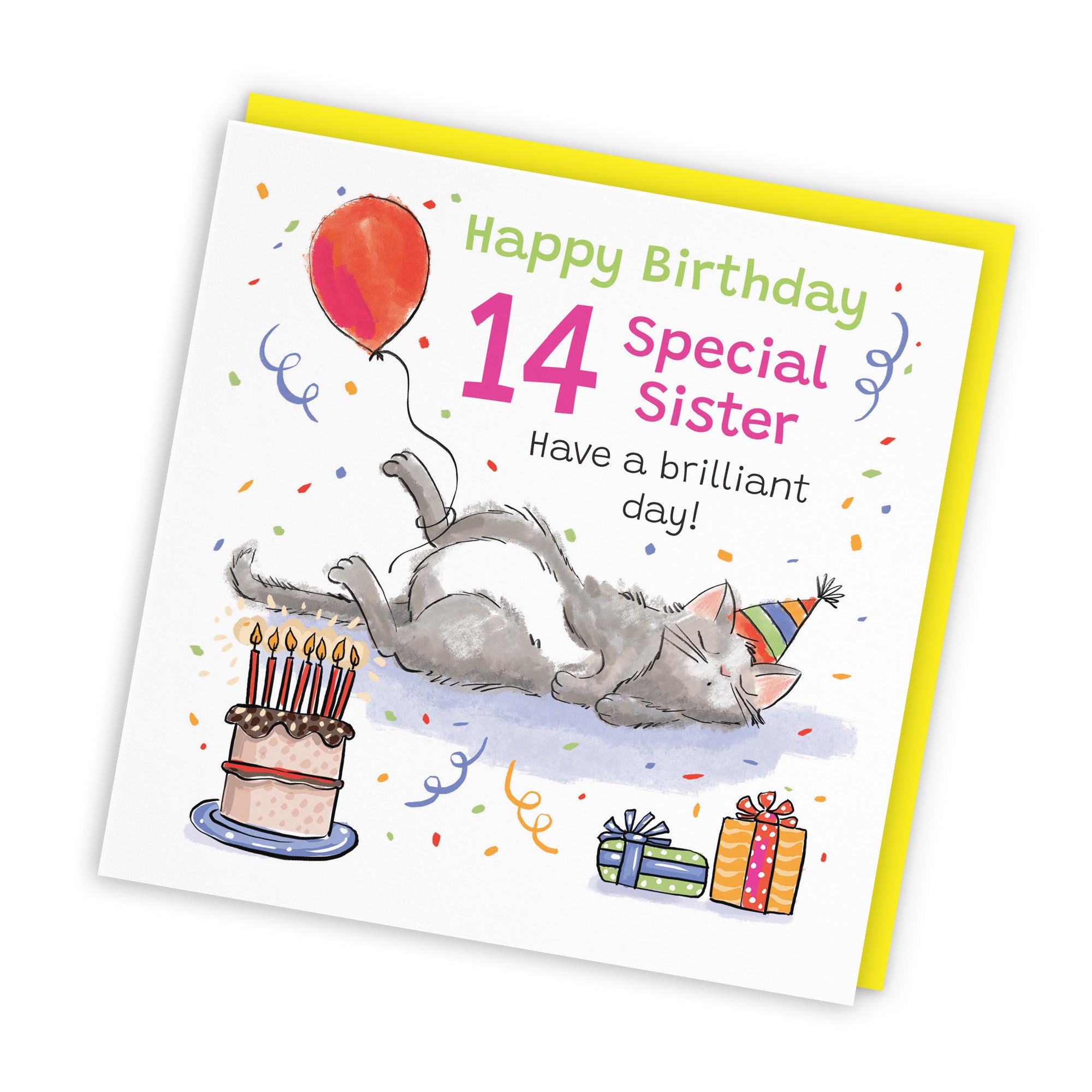 14th Sister Birthday Card Sleepy Cat Animal Party - Default Title (RM00422)