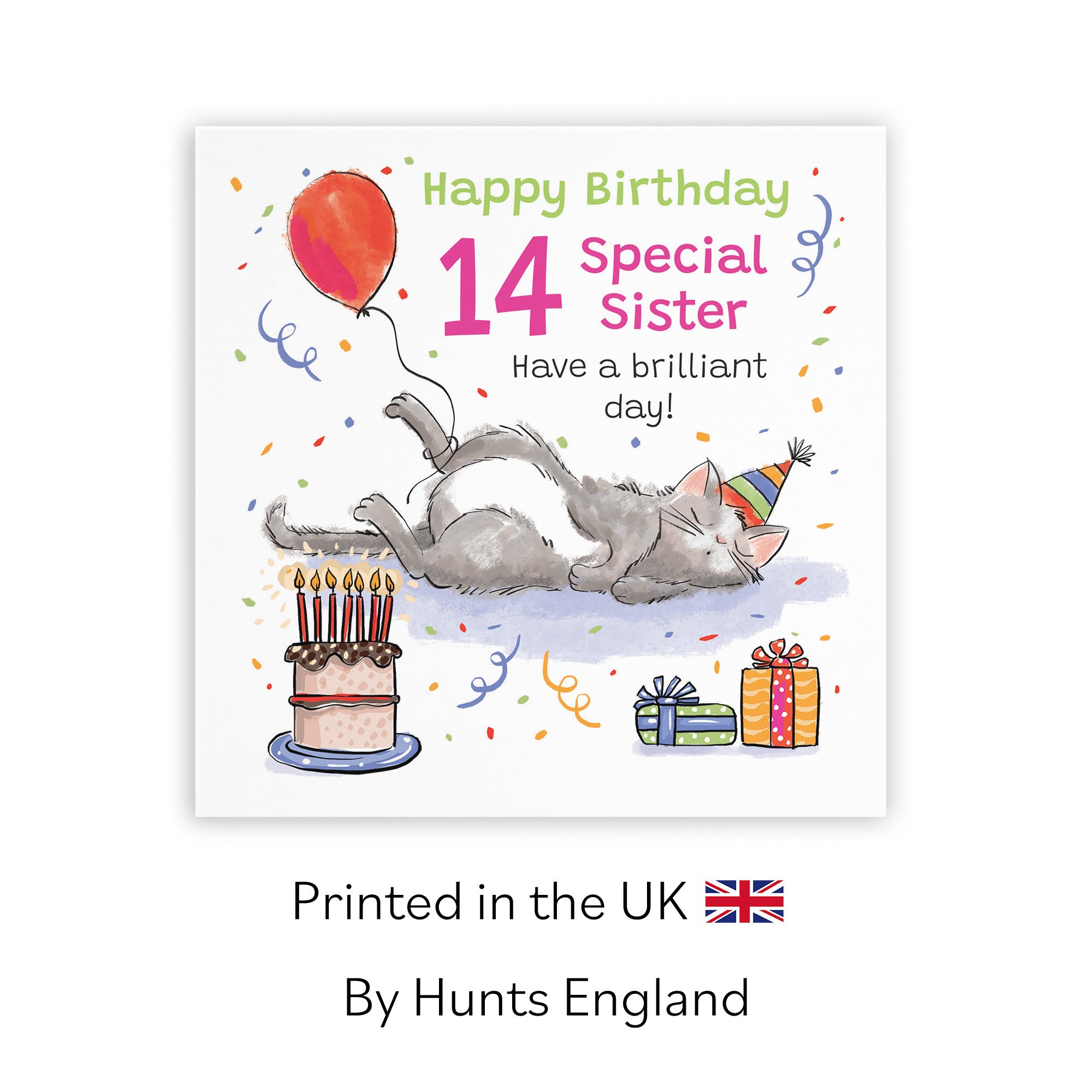 14th Sister Birthday Card Sleepy Cat Animal Party - Default Title (RM00422)