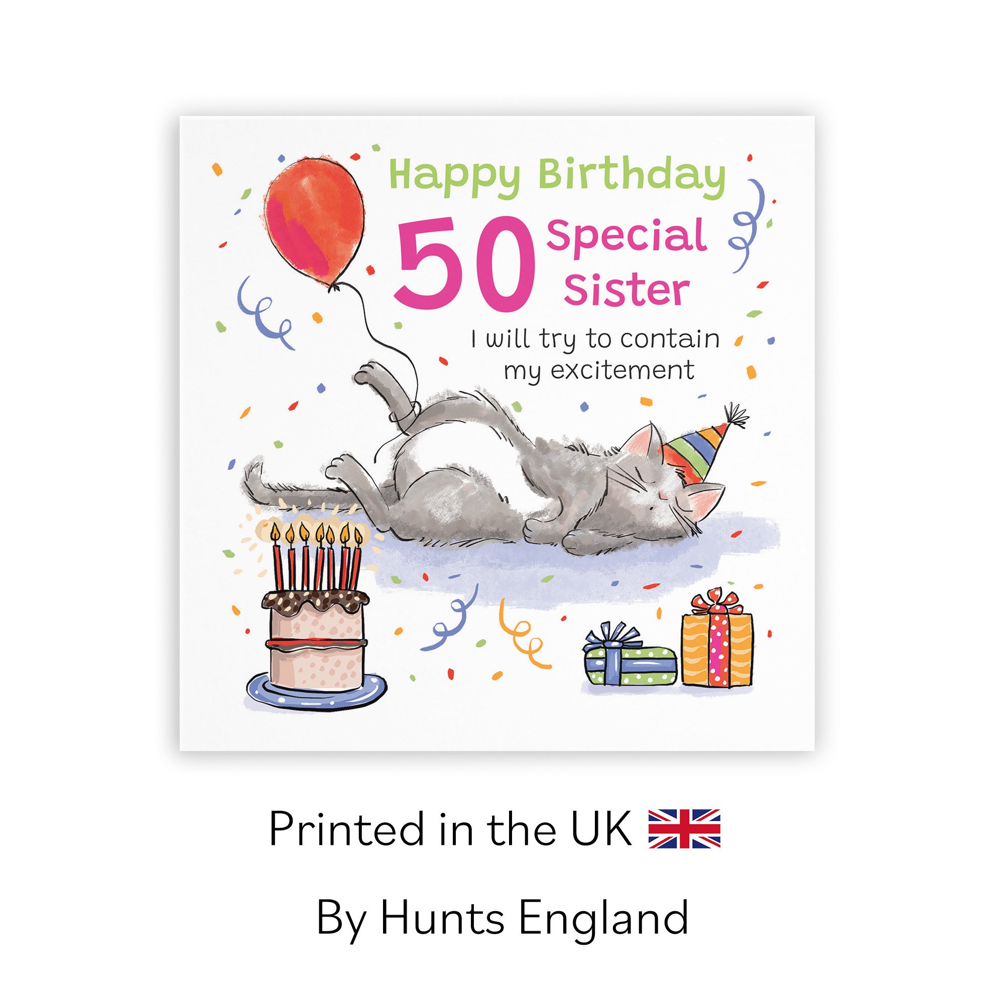 50th Sister Birthday Card Sleepy Cat Animal Party - Default Title (RM00432)