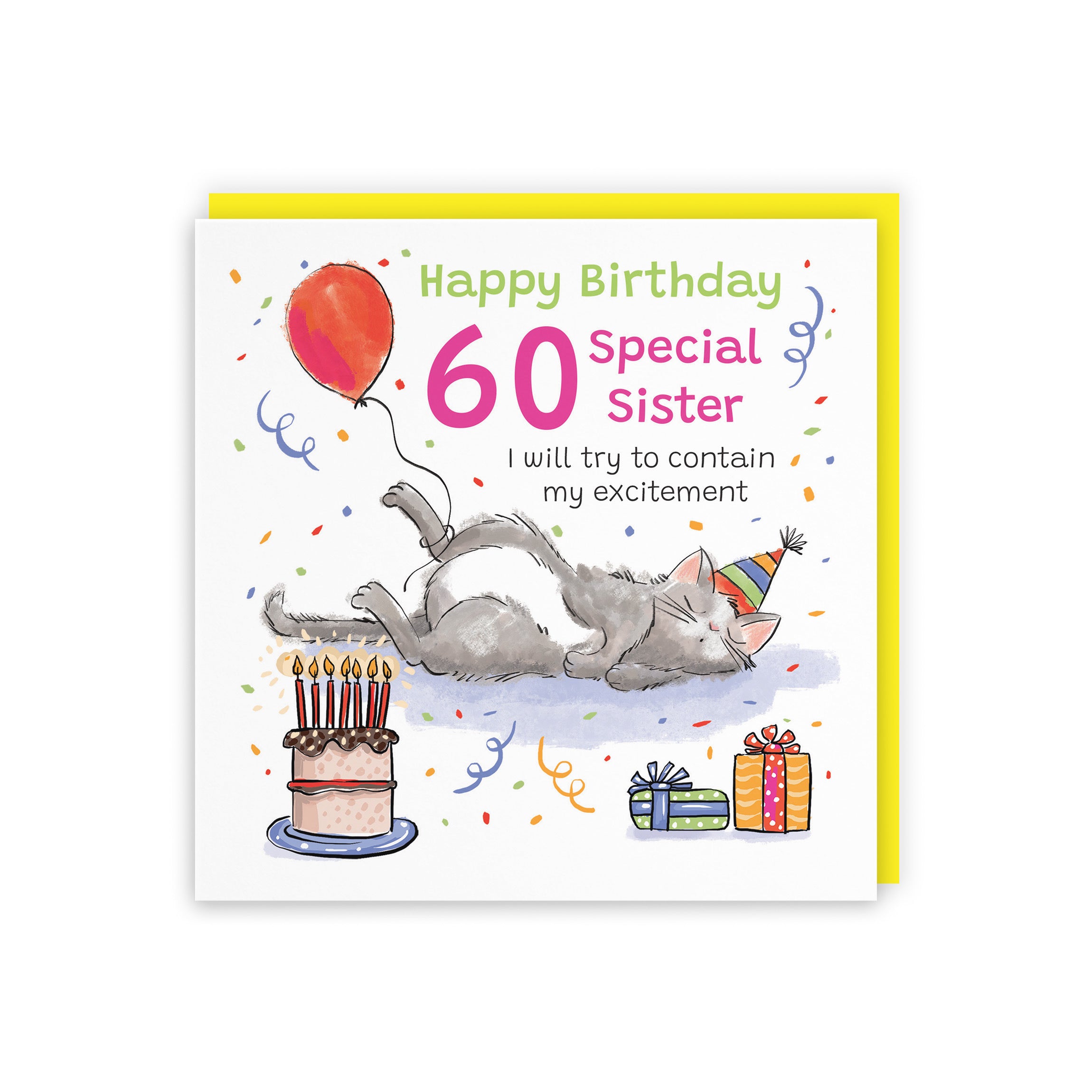 60th Sister Birthday Card Sleepy Cat Animal Party - Default Title (RM00433)