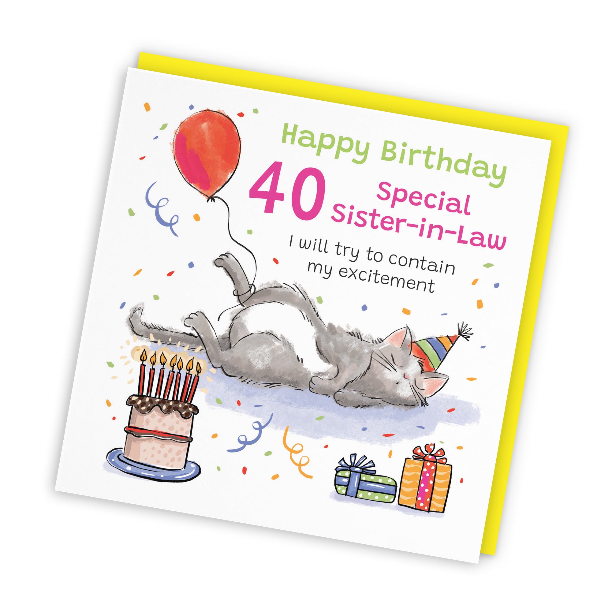40th Sister-in-Law Birthday Card Sleepy Cat Animal Party - Default Title (RM00435)
