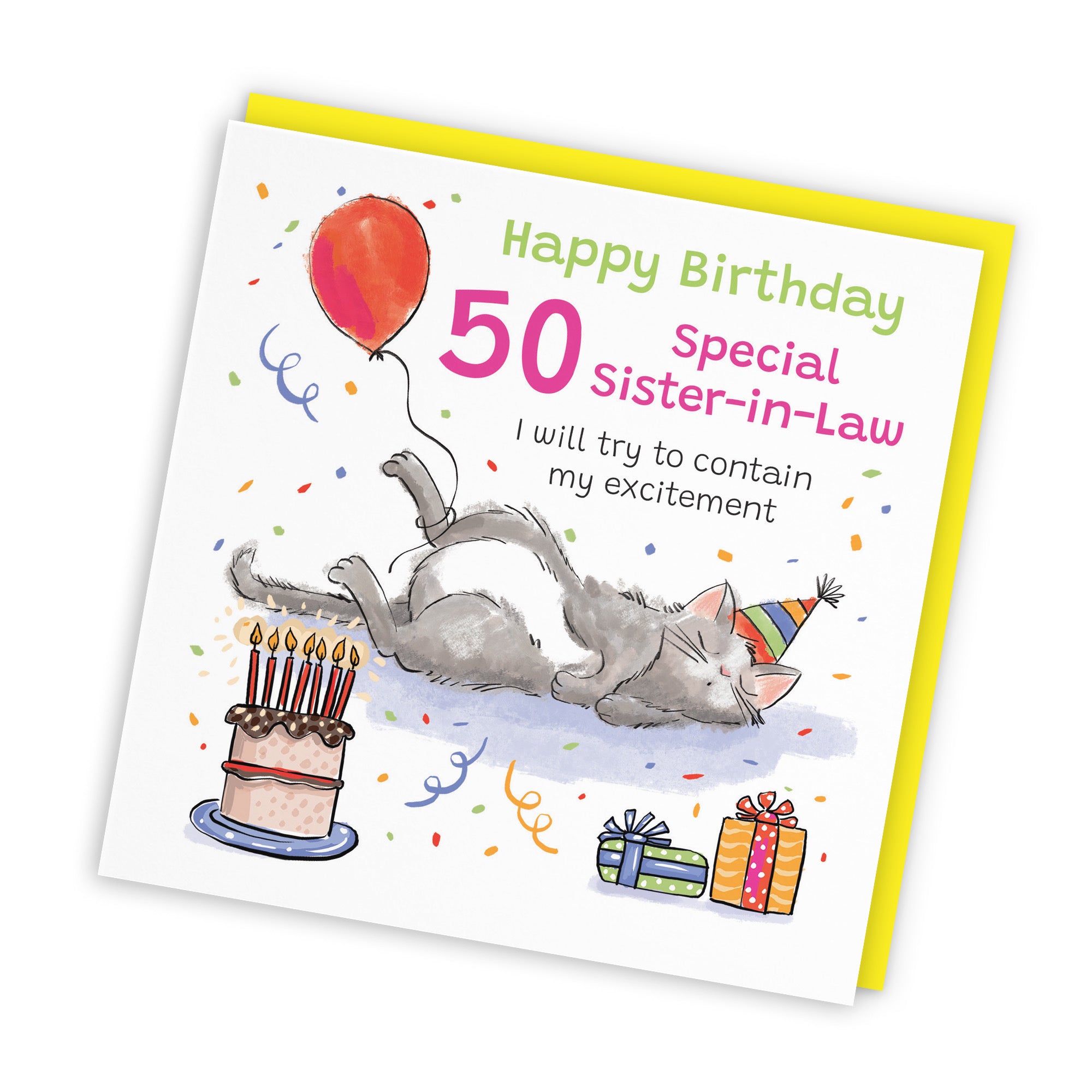 50th Sister-in-Law Birthday Card Sleepy Cat Animal Party - Default Title (RM00436)