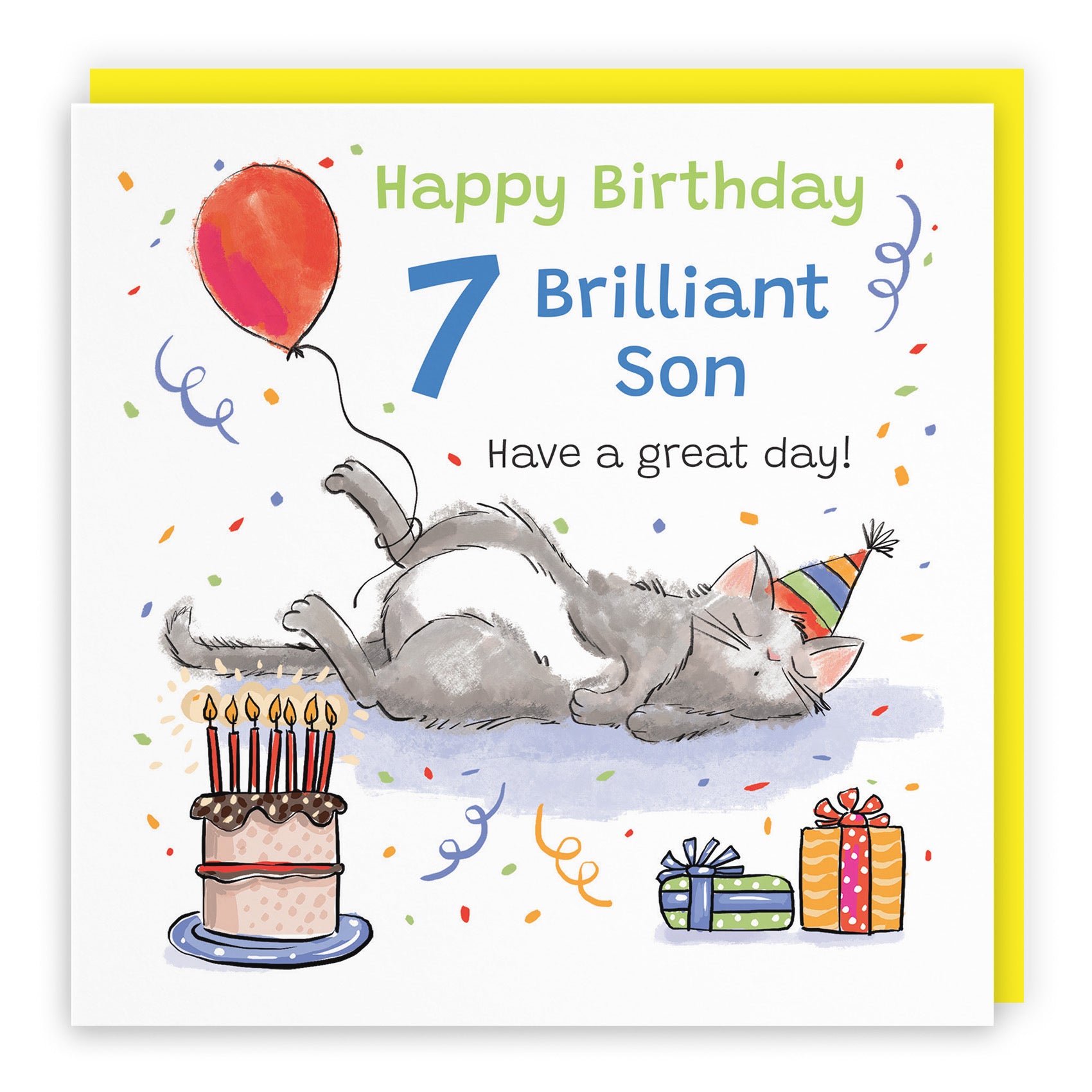7th Son Birthday Card Sleepy Cat Animal Party - Default Title (RM00440)