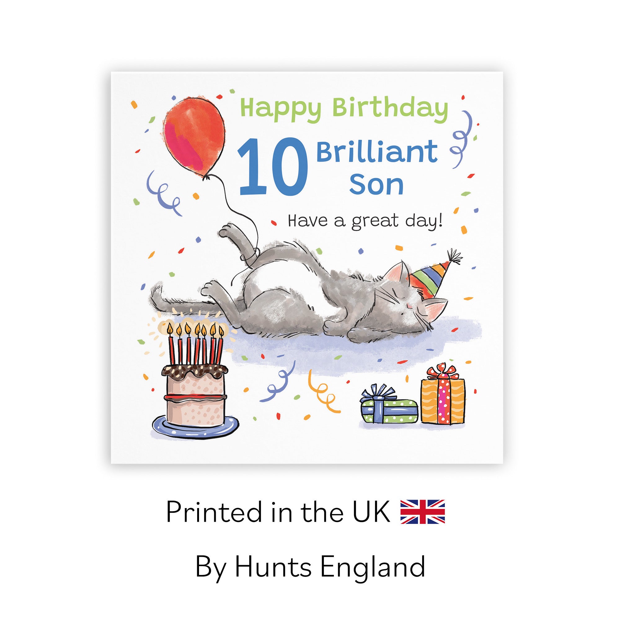 10th Son Birthday Card Sleepy Cat Animal Party - Default Title (RM00443)