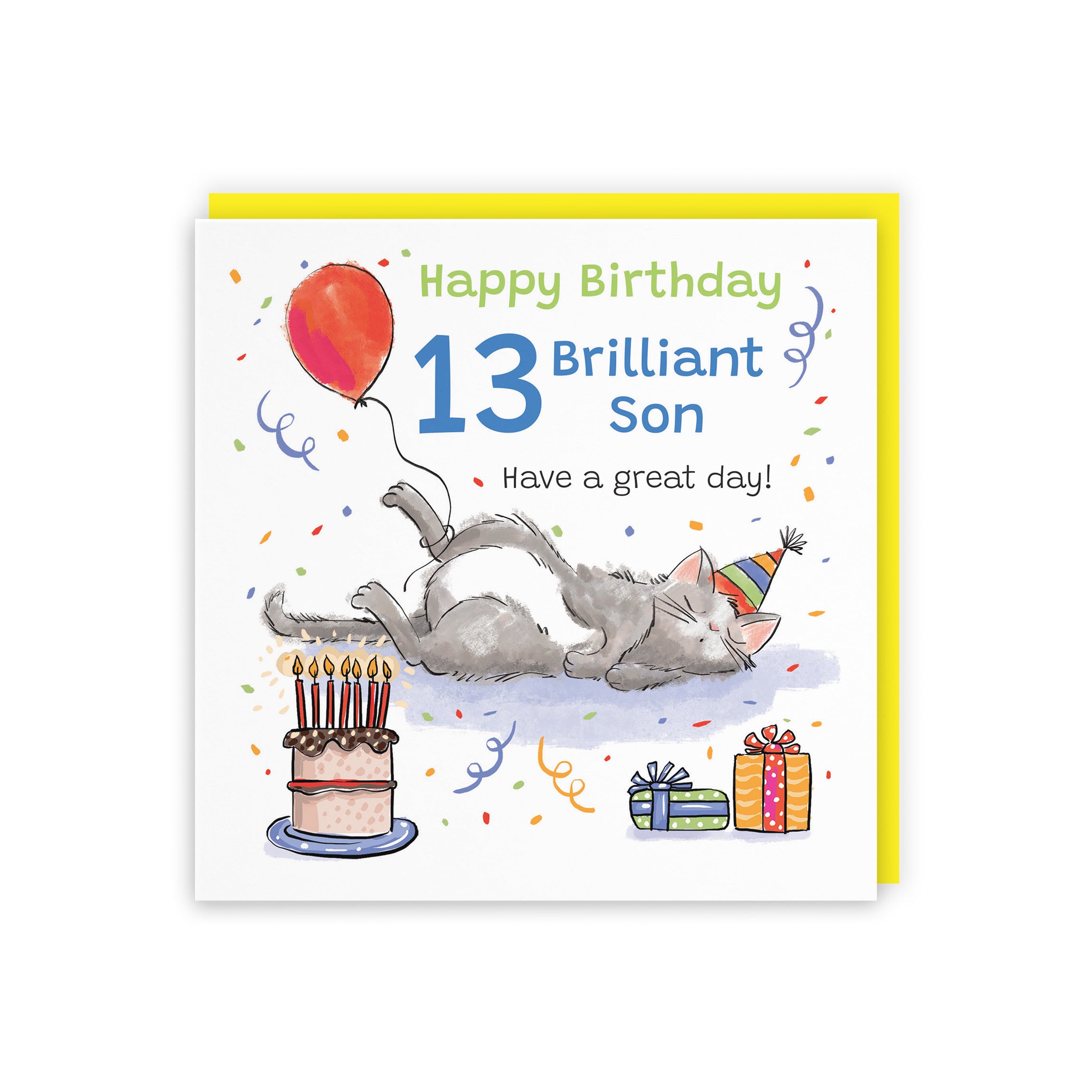 13th Son Birthday Card Sleepy Cat Animal Party - Default Title (RM00444)