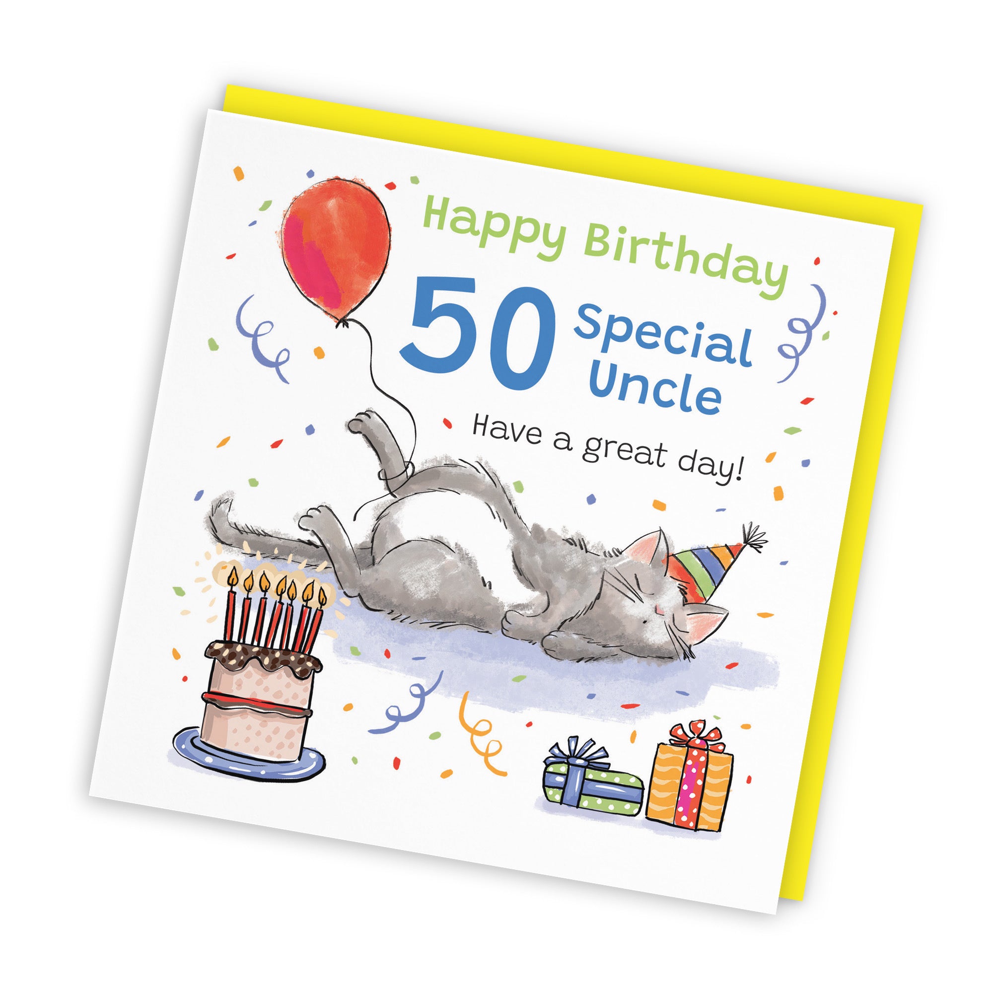 50th Uncle Birthday Card Sleepy Cat Animal Party - Default Title (RM00456)