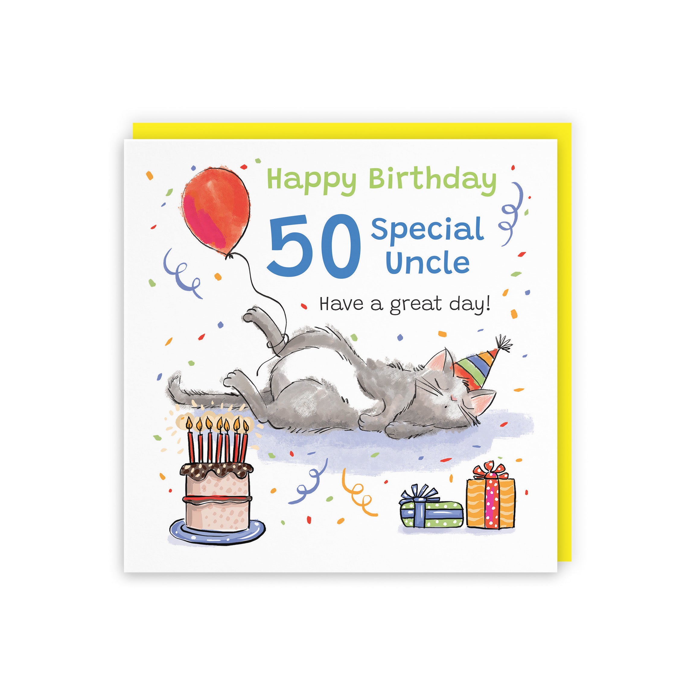 50th Uncle Birthday Card Sleepy Cat Animal Party - Default Title (RM00456)