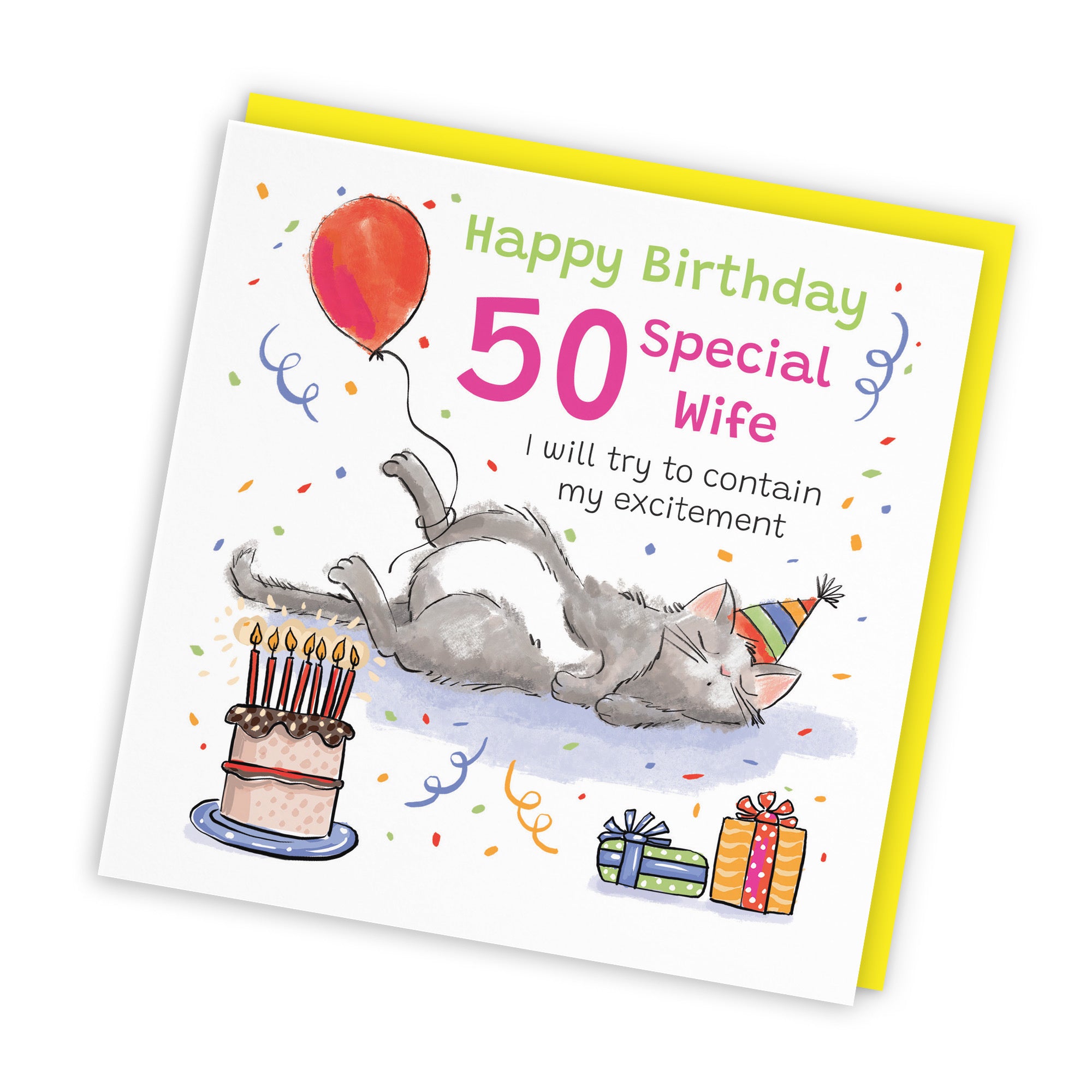 50th Wife Birthday Card Sleepy Cat Animal Party - Default Title (RM00459)