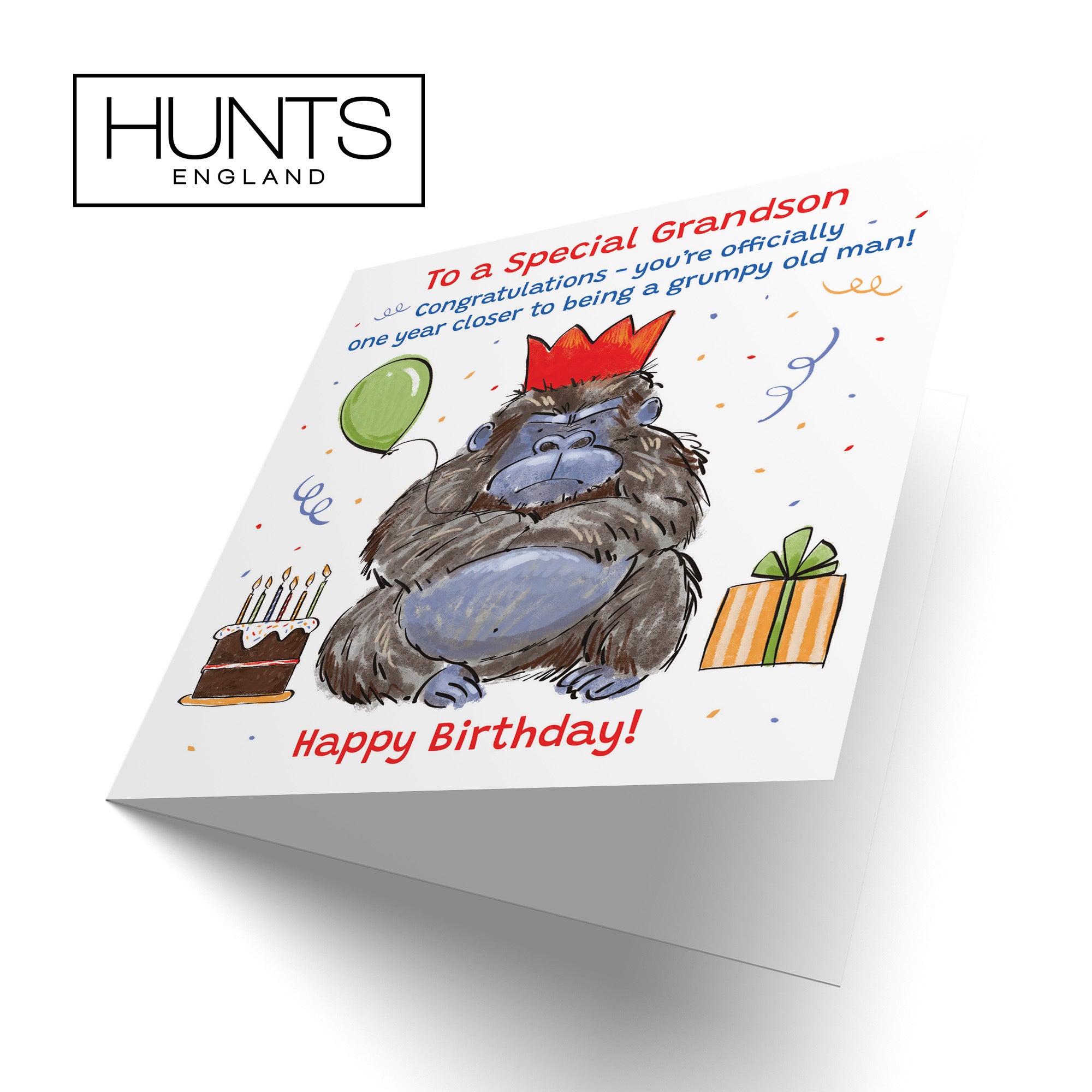 Grandson Birthday Card Grumpy Gorilla Animal Party - Default Title (RM00474)