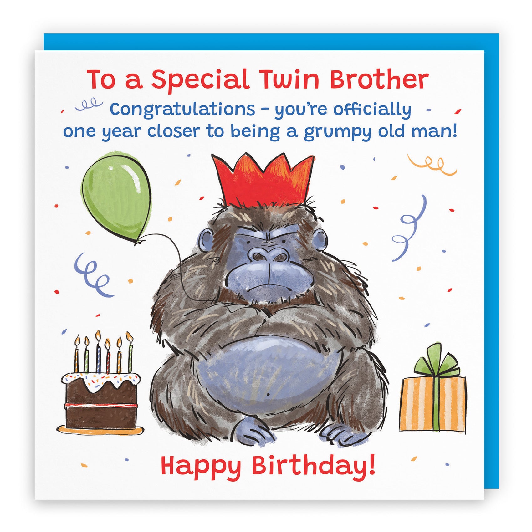 Twin Brother Birthday Card Grumpy Gorilla Animal Party - Default Title (RM00481)