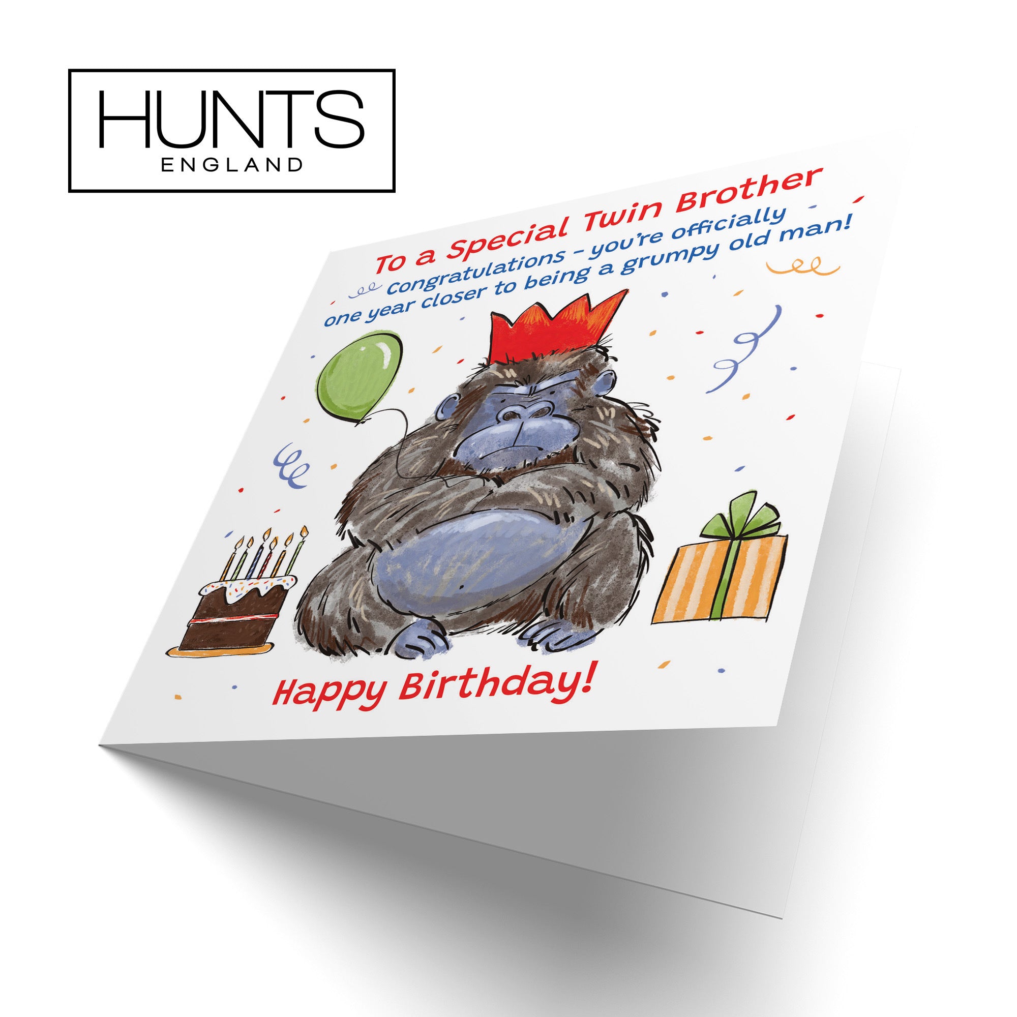 Twin Brother Birthday Card Grumpy Gorilla Animal Party - Default Title (RM00481)