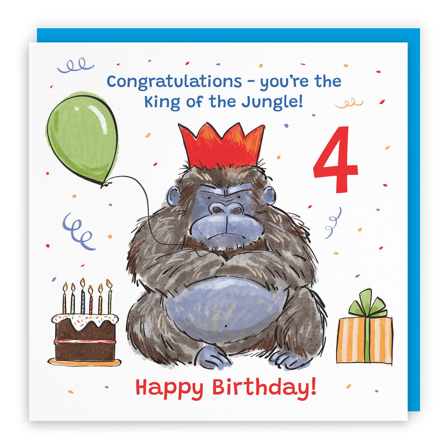 Boys 4th Birthday Card Grumpy Gorilla Animal Party - Default Title (RM00482)