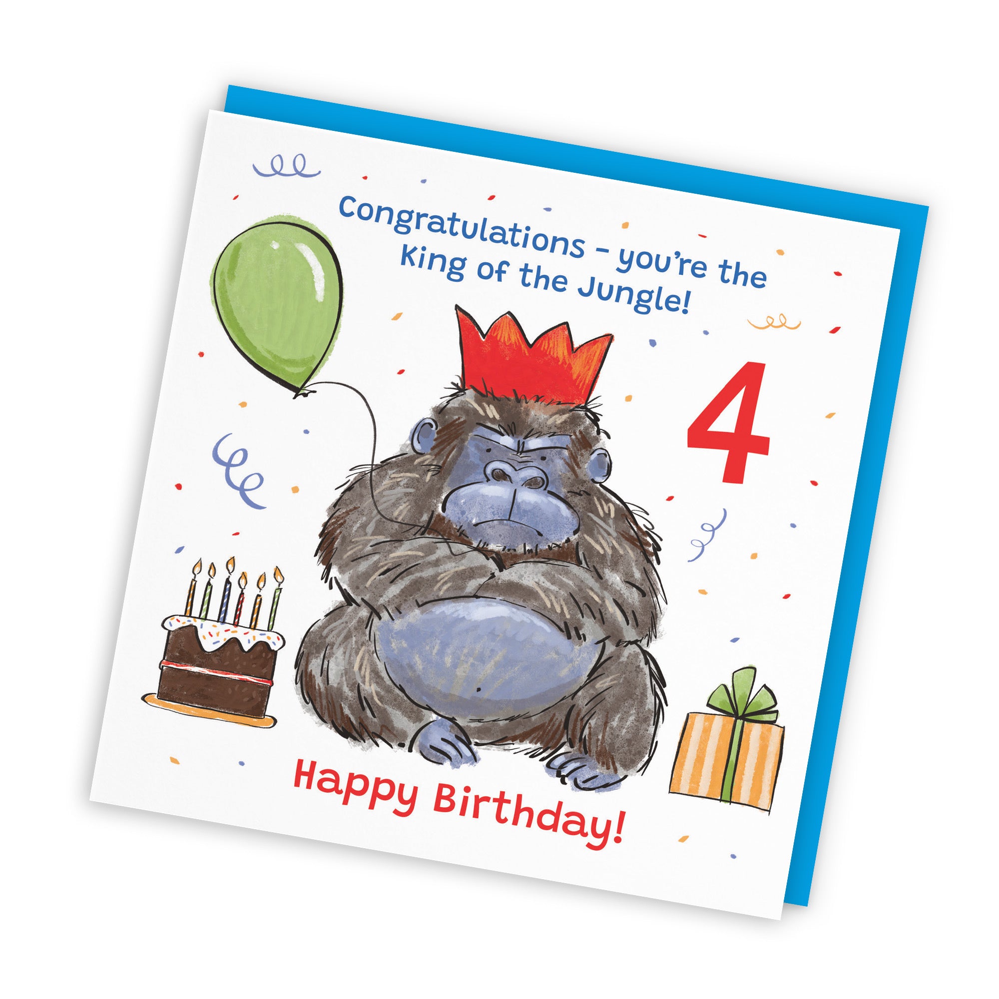 Boys 4th Birthday Card Grumpy Gorilla Animal Party - Default Title (RM00482)