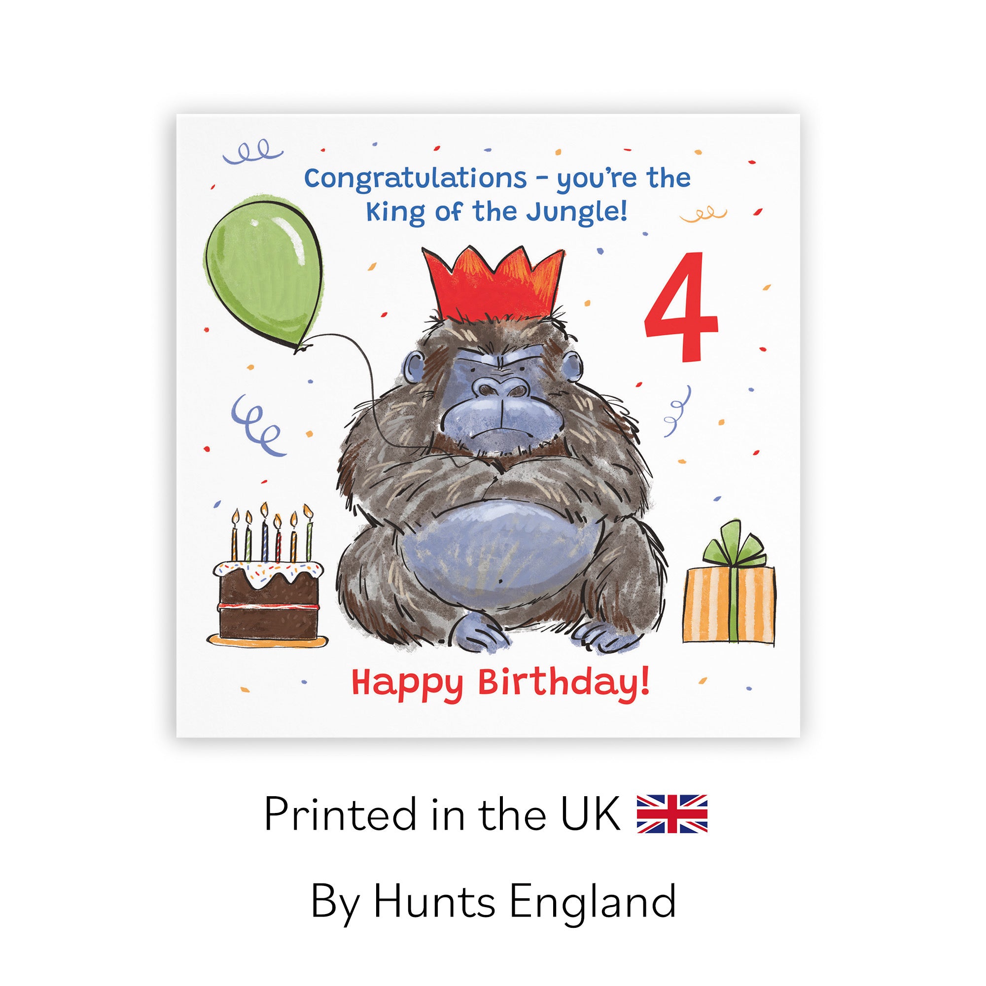 Boys 4th Birthday Card Grumpy Gorilla Animal Party - Default Title (RM00482)