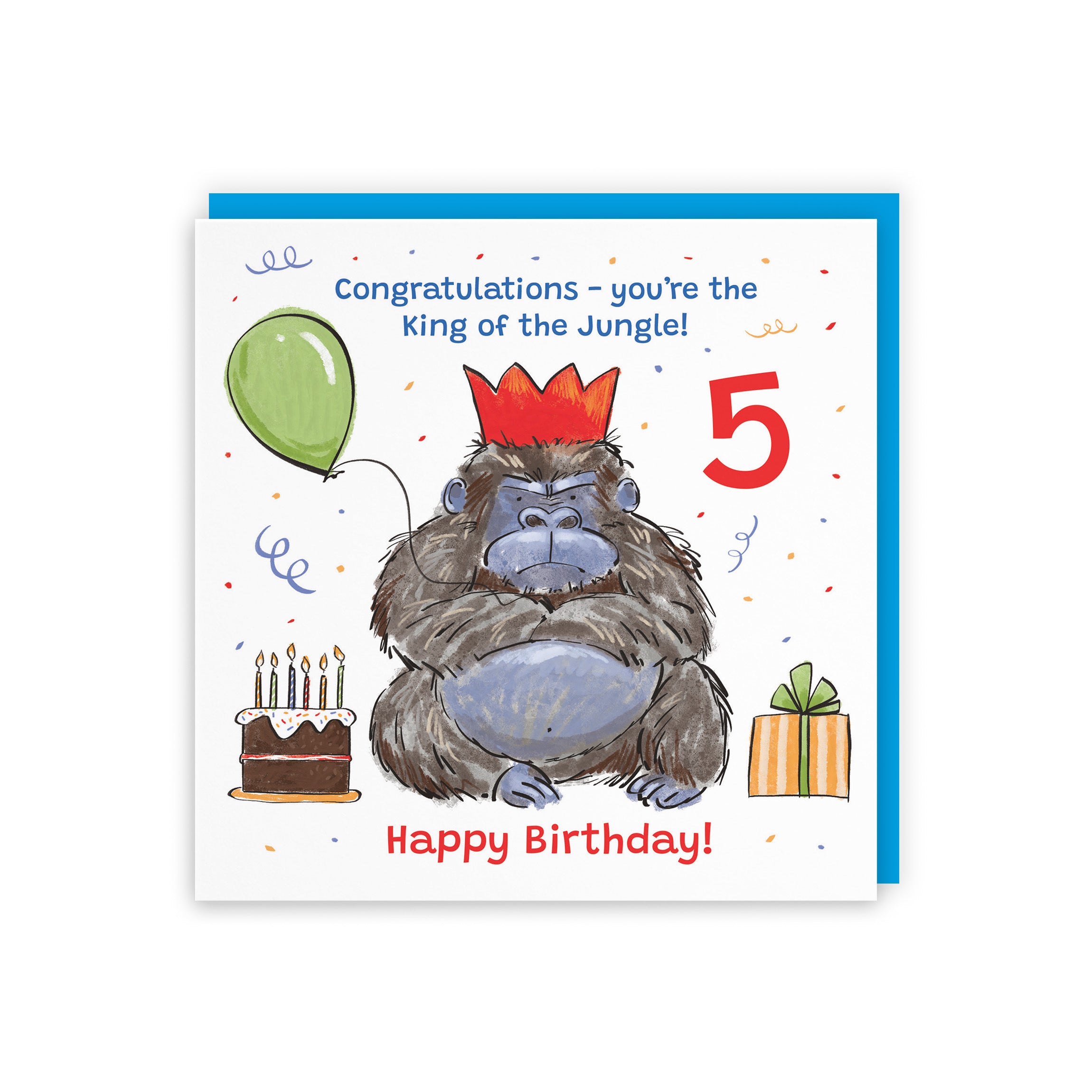 Boys 5th Birthday Card Grumpy Gorilla Animal Party - Default Title (RM00483)