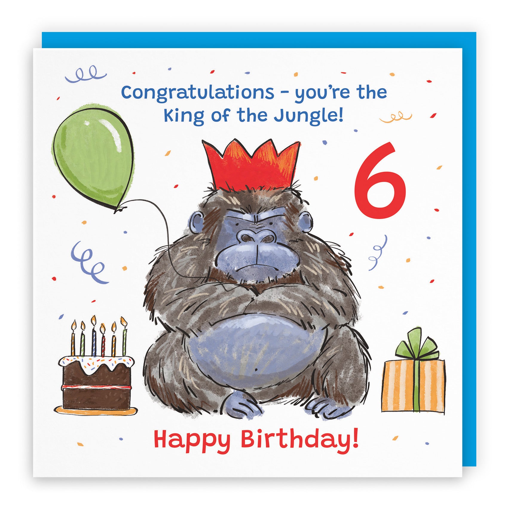 Boys 6th Birthday Card Grumpy Gorilla Animal Party - Default Title (RM00484)