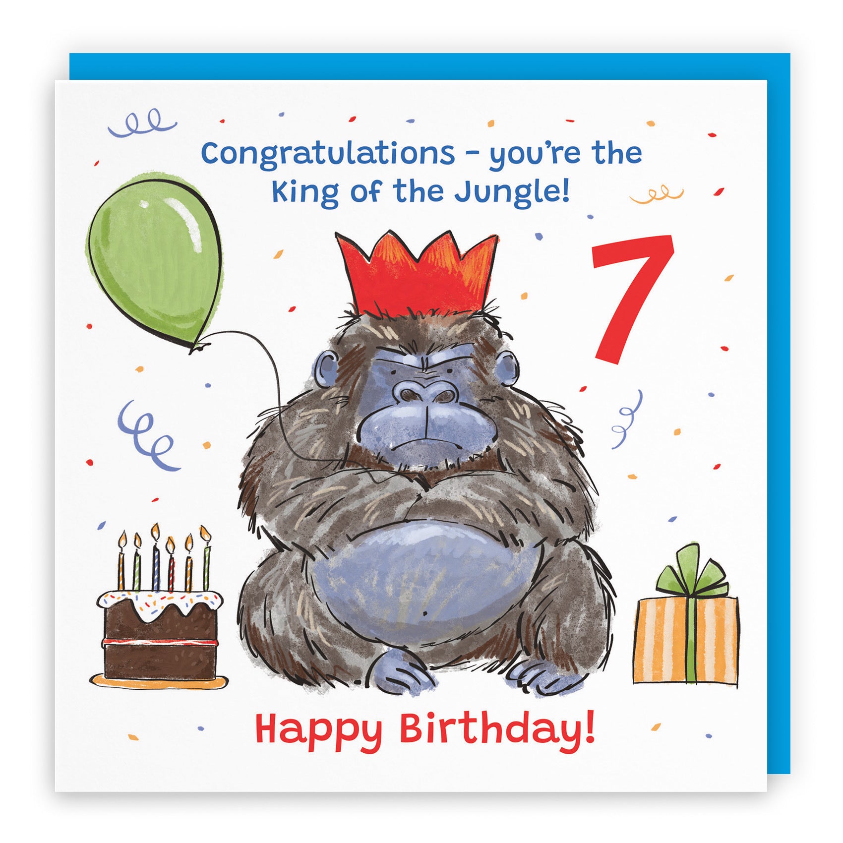 Boys 7th Birthday Card Grumpy Gorilla Animal Party - Default Title (RM00485)