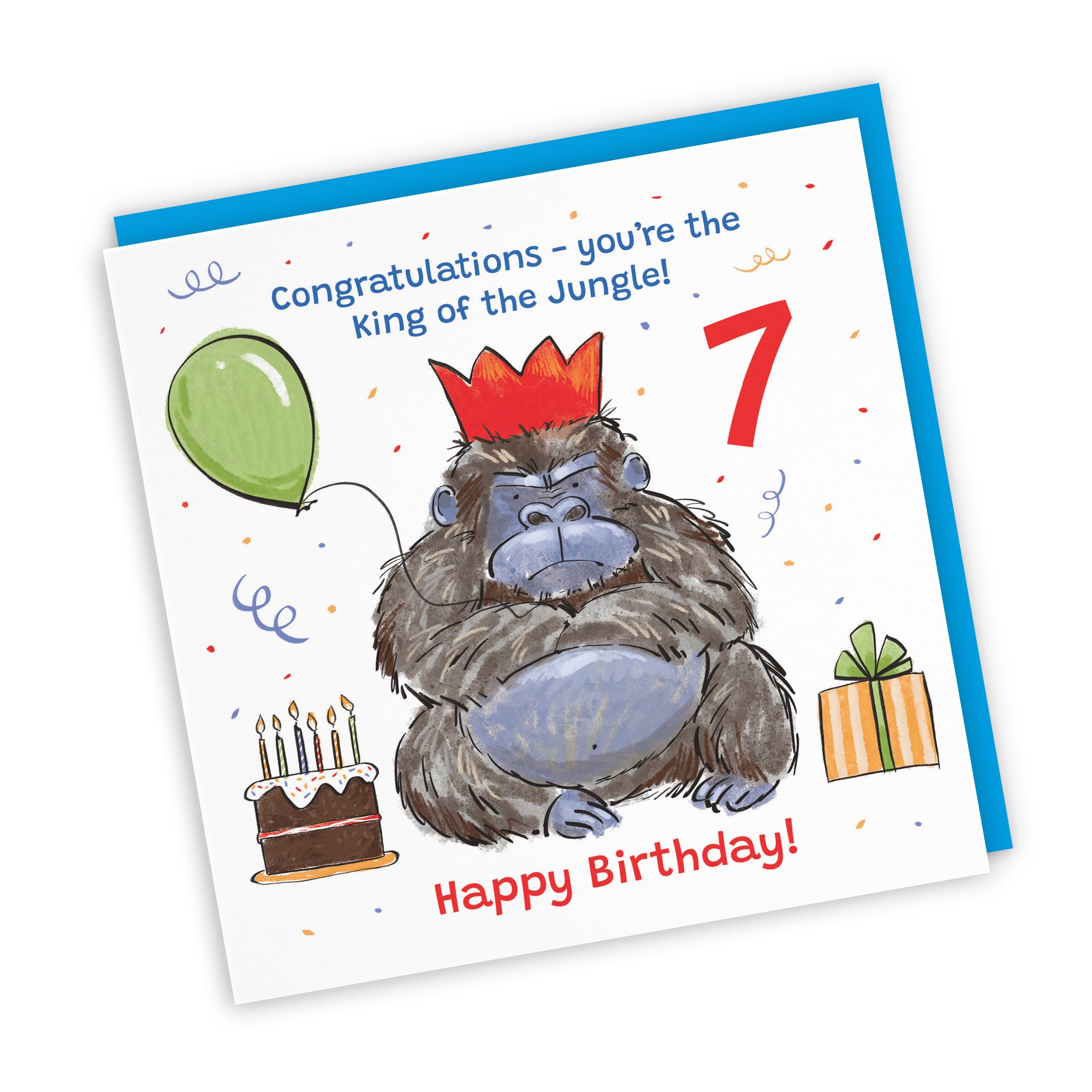 Boys 7th Birthday Card Grumpy Gorilla Animal Party - Default Title (RM00485)