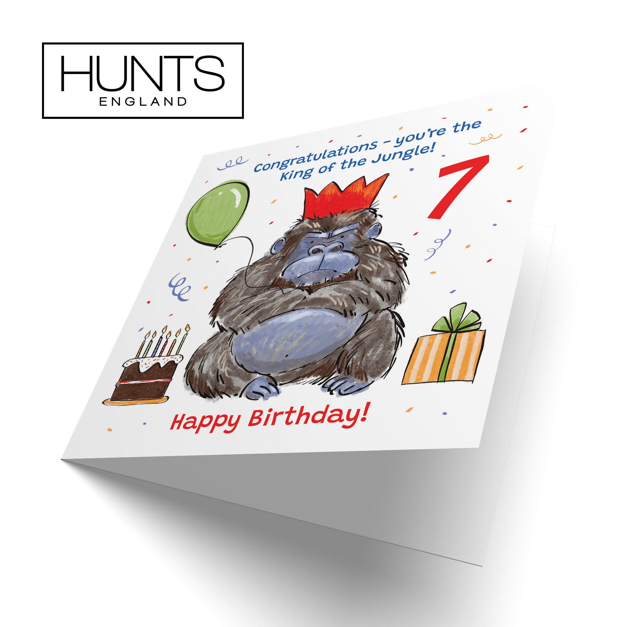 Boys 7th Birthday Card Grumpy Gorilla Animal Party - Default Title (RM00485)