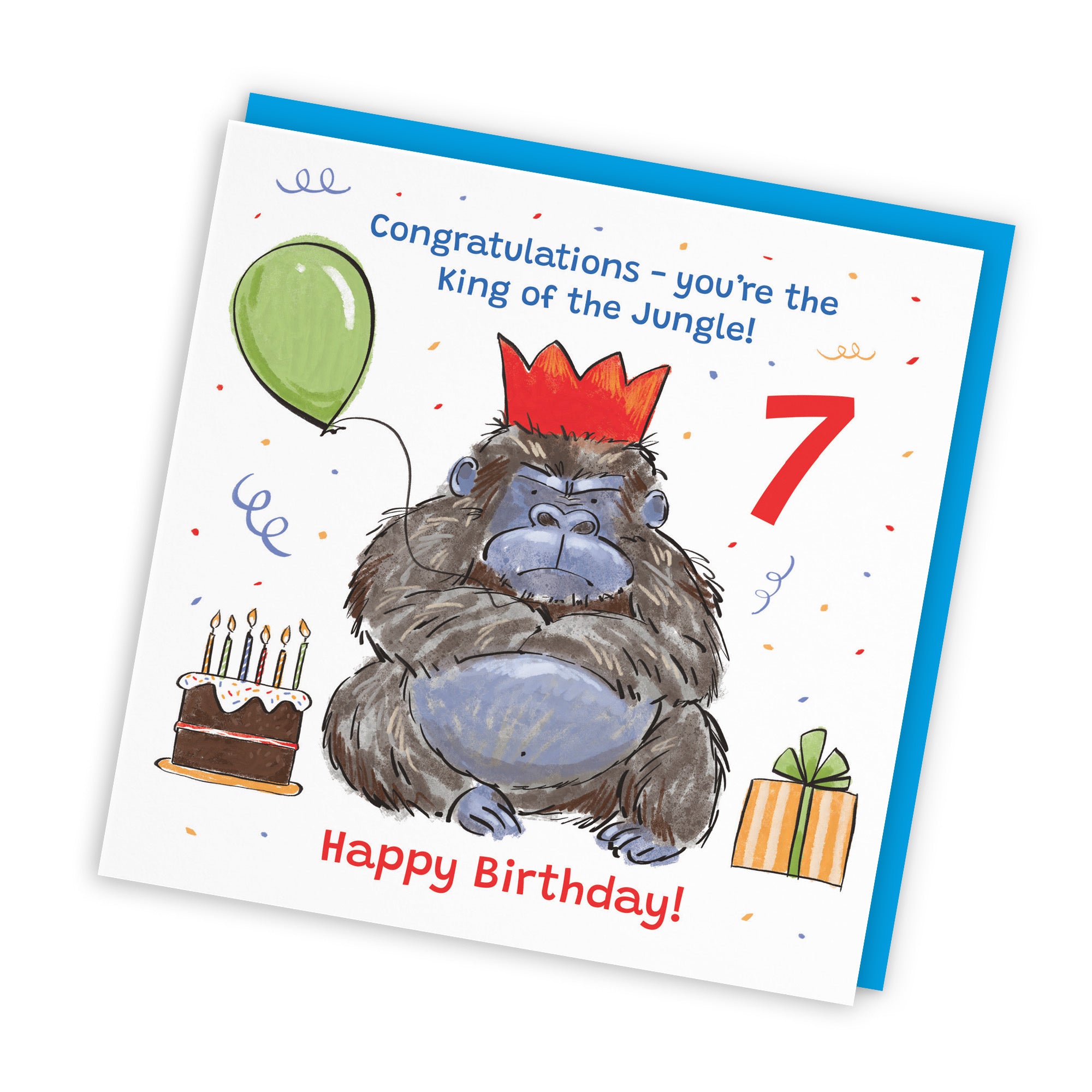 Boys 7th Birthday Card Grumpy Gorilla Animal Party - Default Title (RM00485)