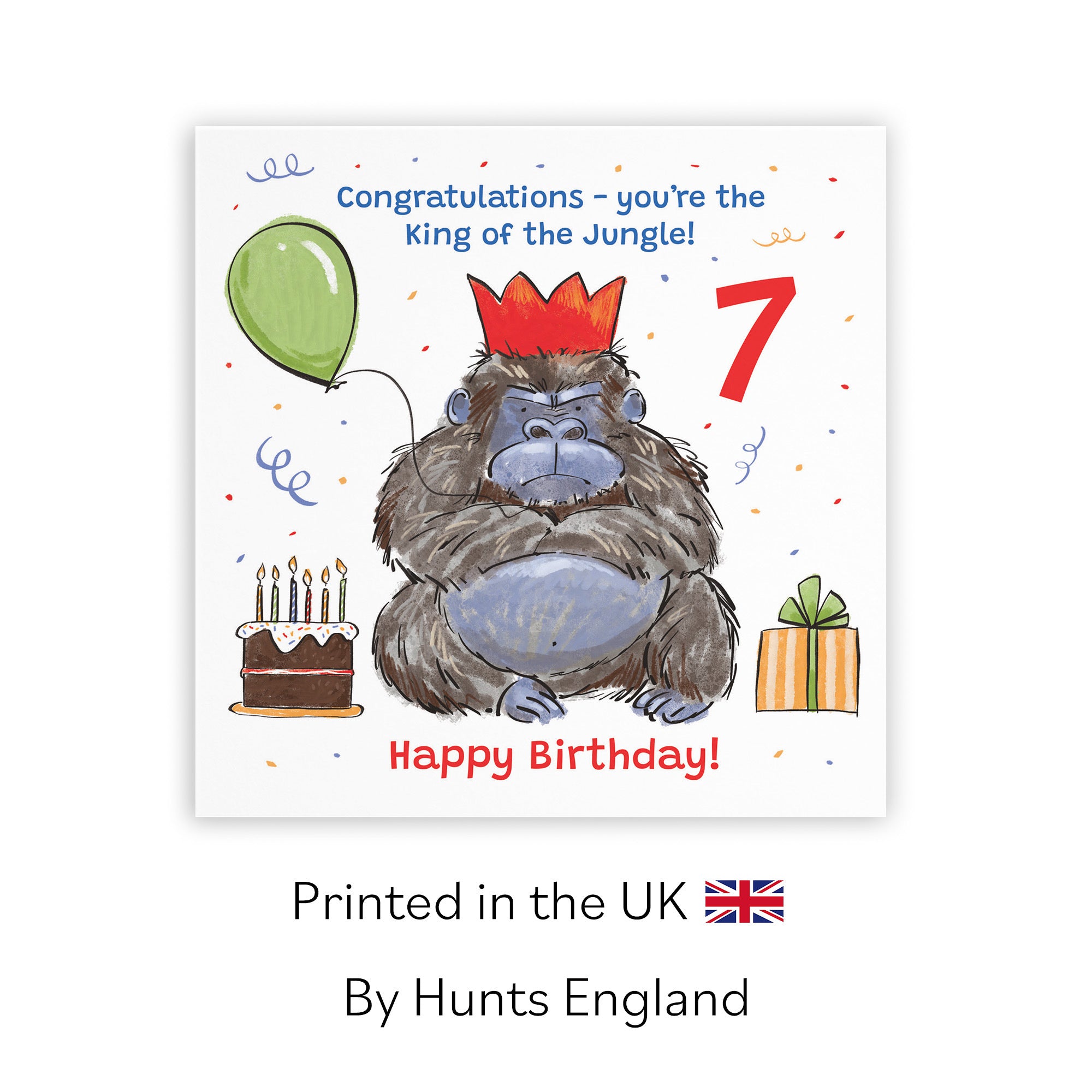 Boys 7th Birthday Card Grumpy Gorilla Animal Party - Default Title (RM00485)