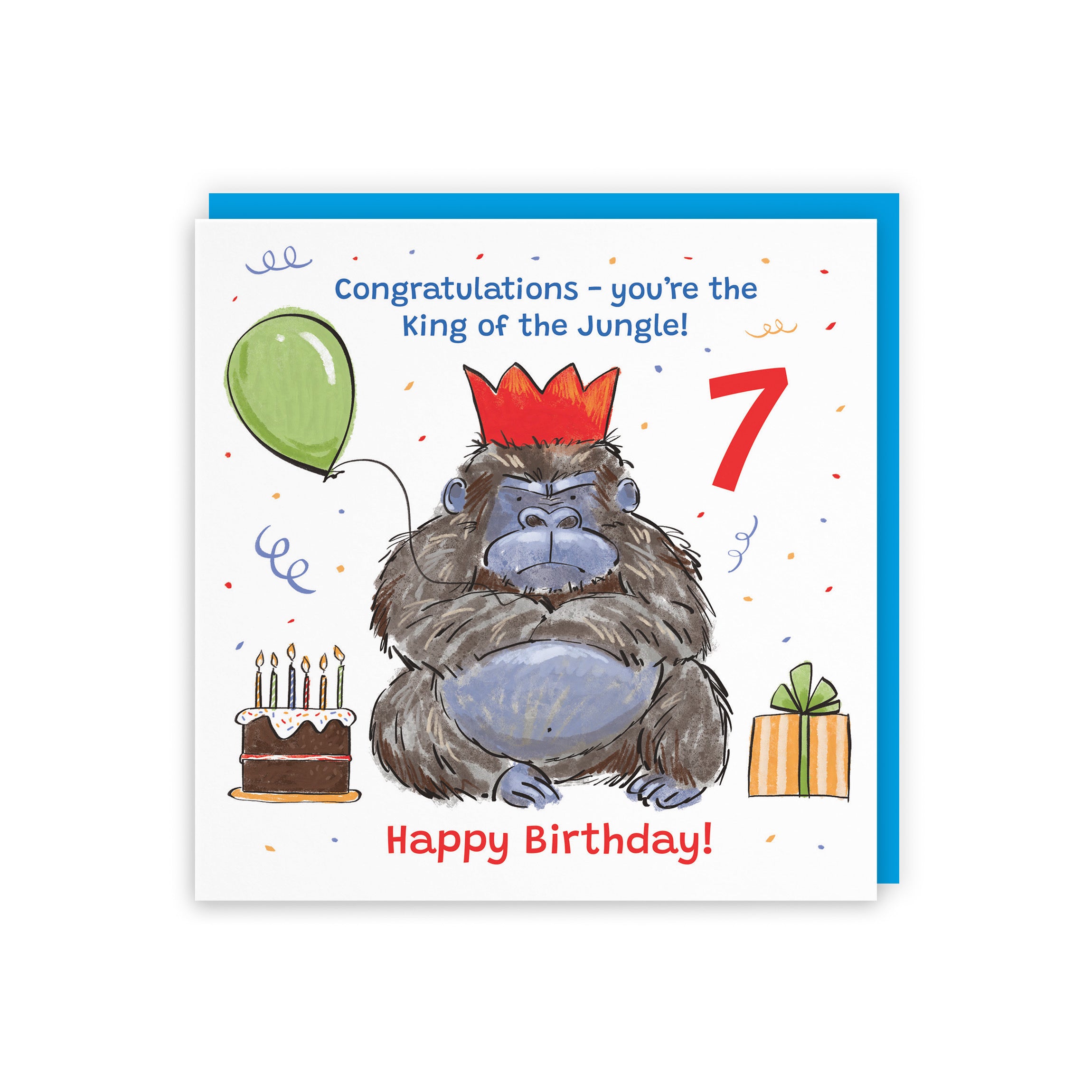 Boys 7th Birthday Card Grumpy Gorilla Animal Party - Default Title (RM00485)