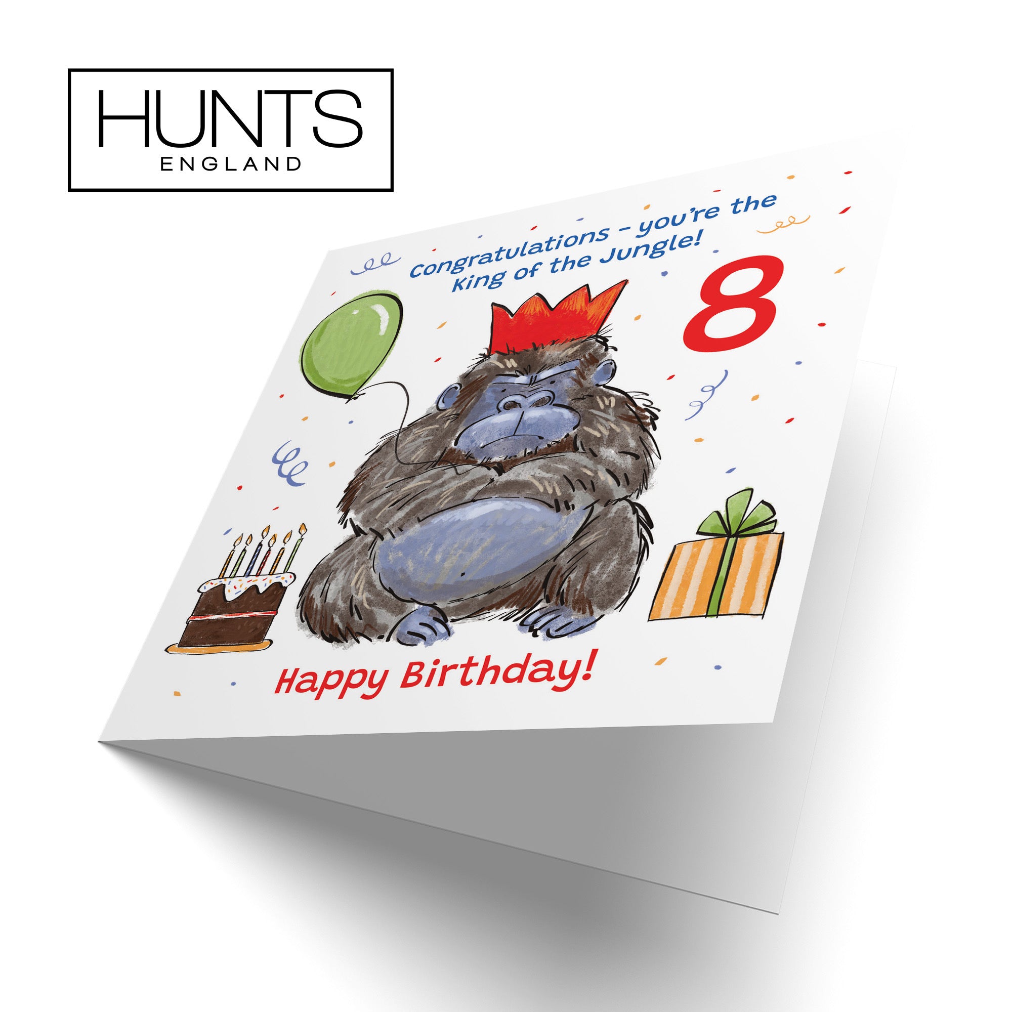Boys 8th Birthday Card Grumpy Gorilla Animal Party - Default Title (RM00486)
