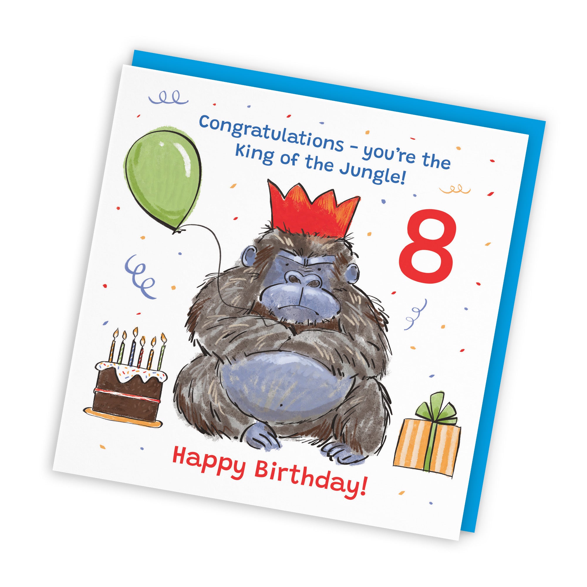 Boys 8th Birthday Card Grumpy Gorilla Animal Party - Default Title (RM00486)