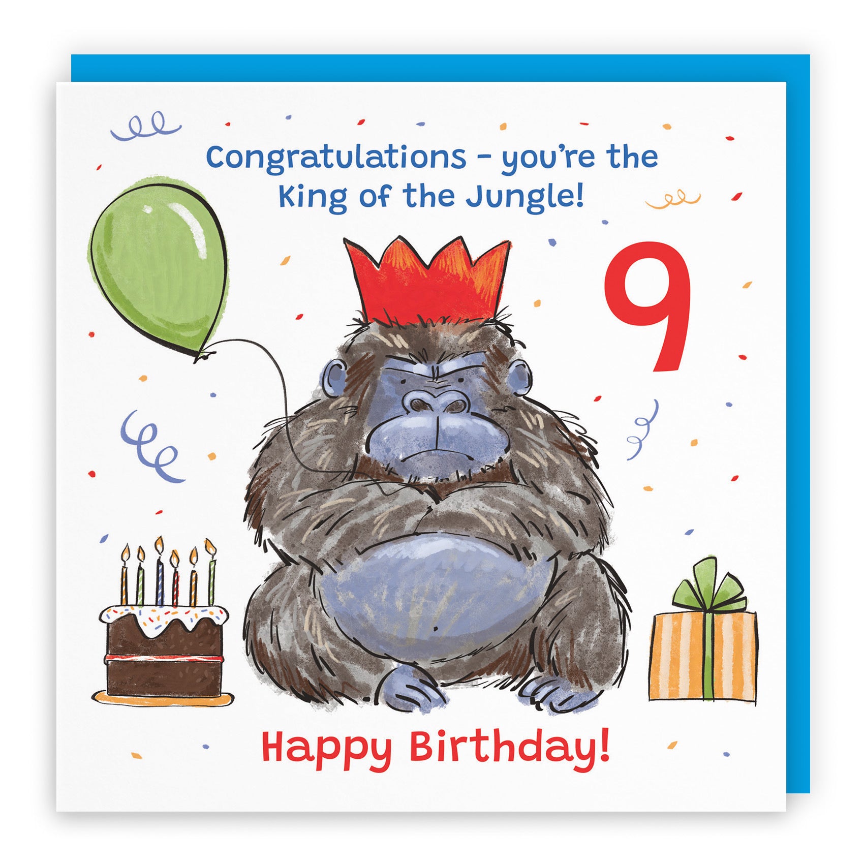 Boys 9th Birthday Card Grumpy Gorilla Animal Party - Default Title (RM00487)