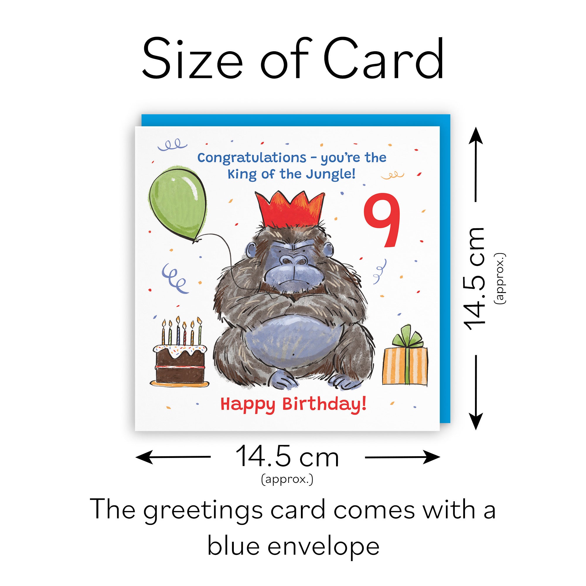 Boys 9th Birthday Card Grumpy Gorilla Animal Party - Default Title (RM00487)