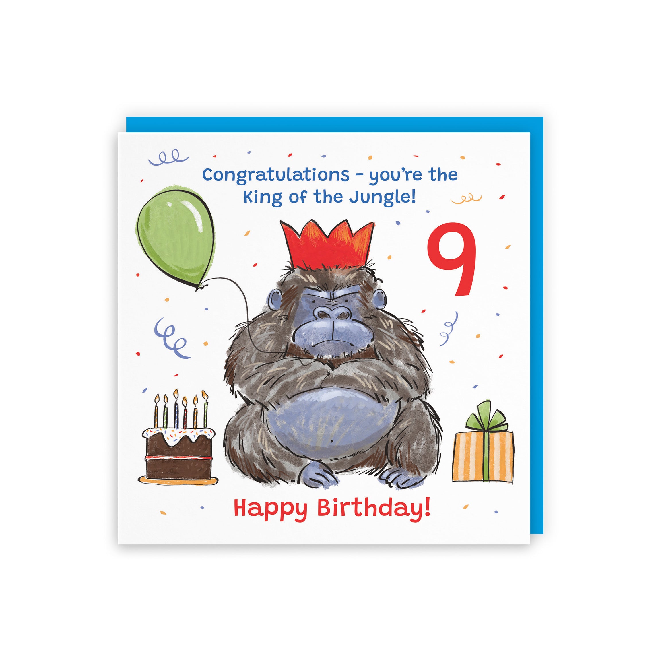 Boys 9th Birthday Card Grumpy Gorilla Animal Party - Default Title (RM00487)