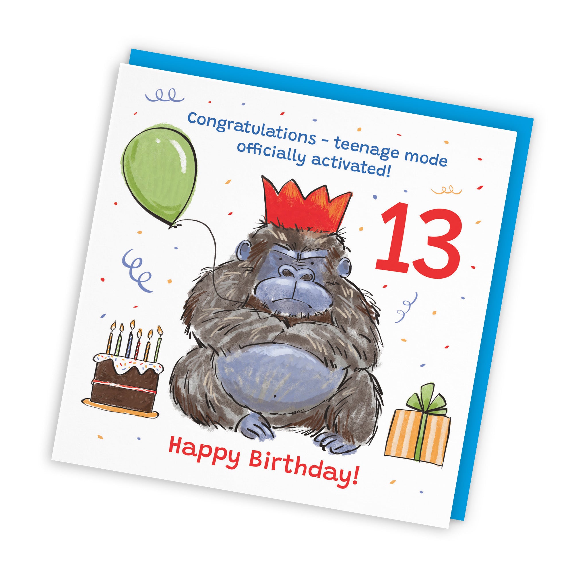 Boys 13th Birthday Card Grumpy Gorilla Animal Party - Default Title (RM00489)