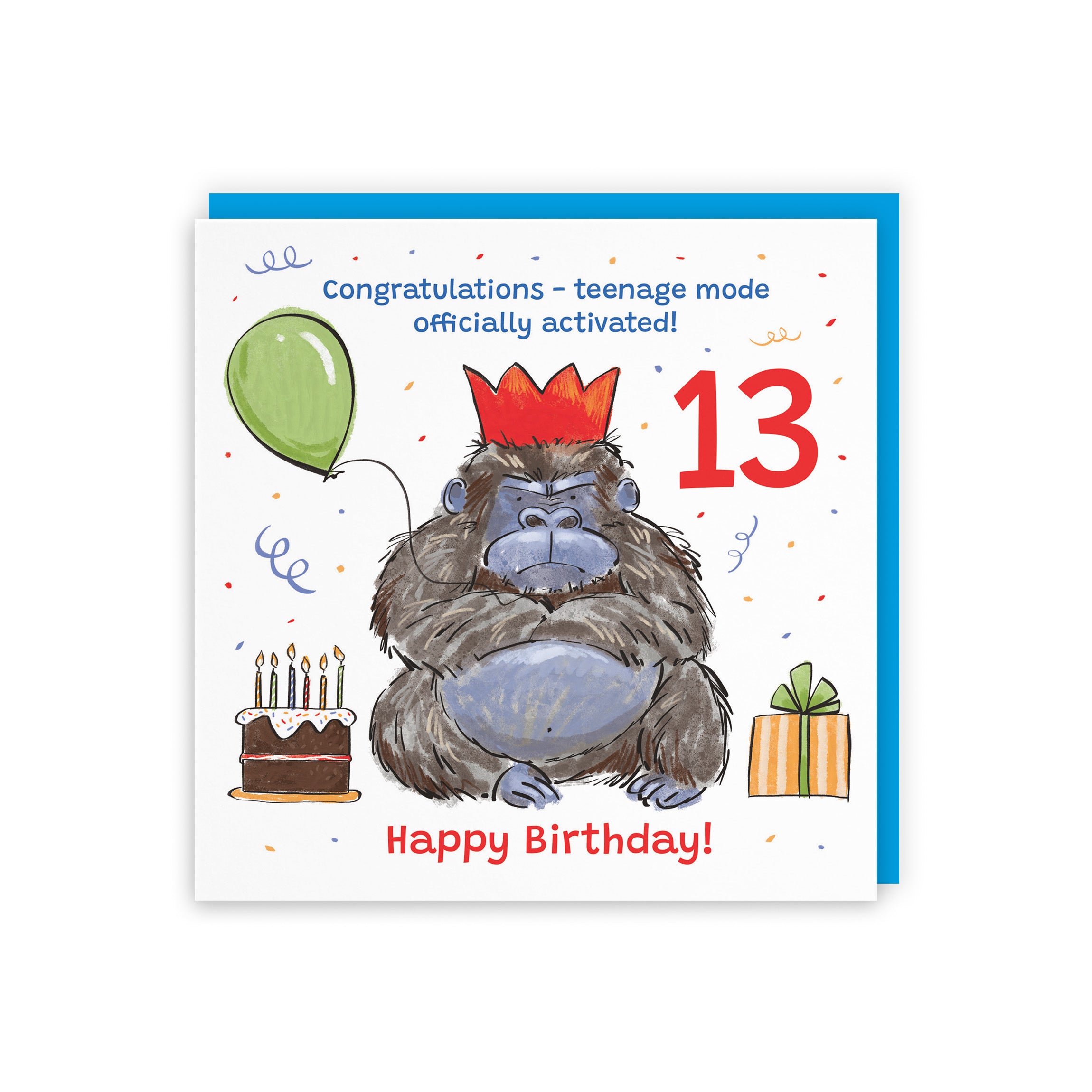 Boys 13th Birthday Card Grumpy Gorilla Animal Party - Default Title (RM00489)