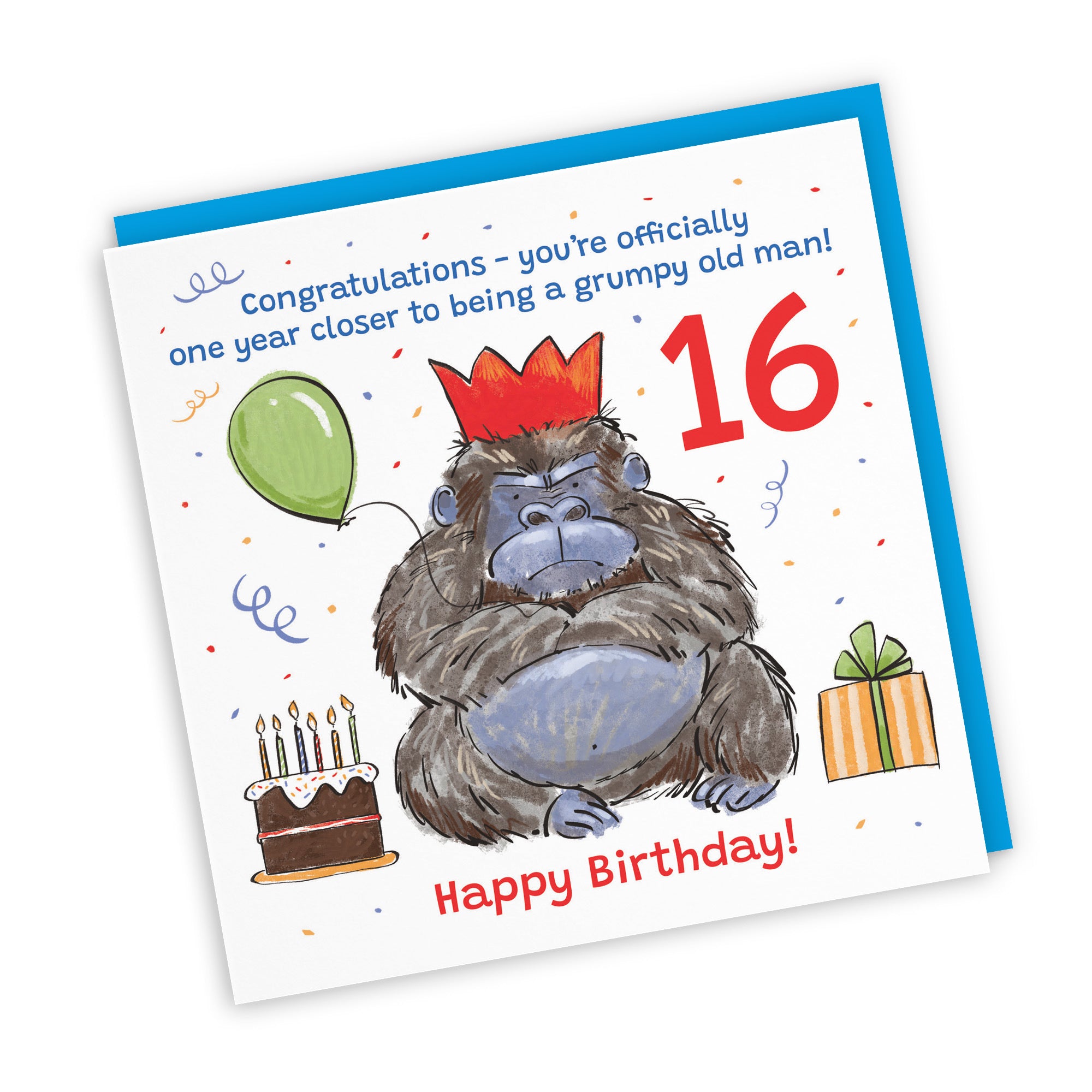 Boys 16th Birthday Card Grumpy Gorilla Animal Party - Default Title (RM00490)