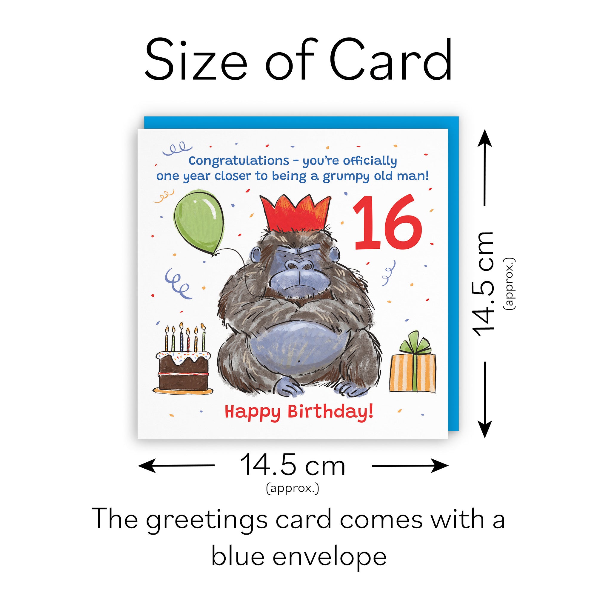 Boys 16th Birthday Card Grumpy Gorilla Animal Party - Default Title (RM00490)
