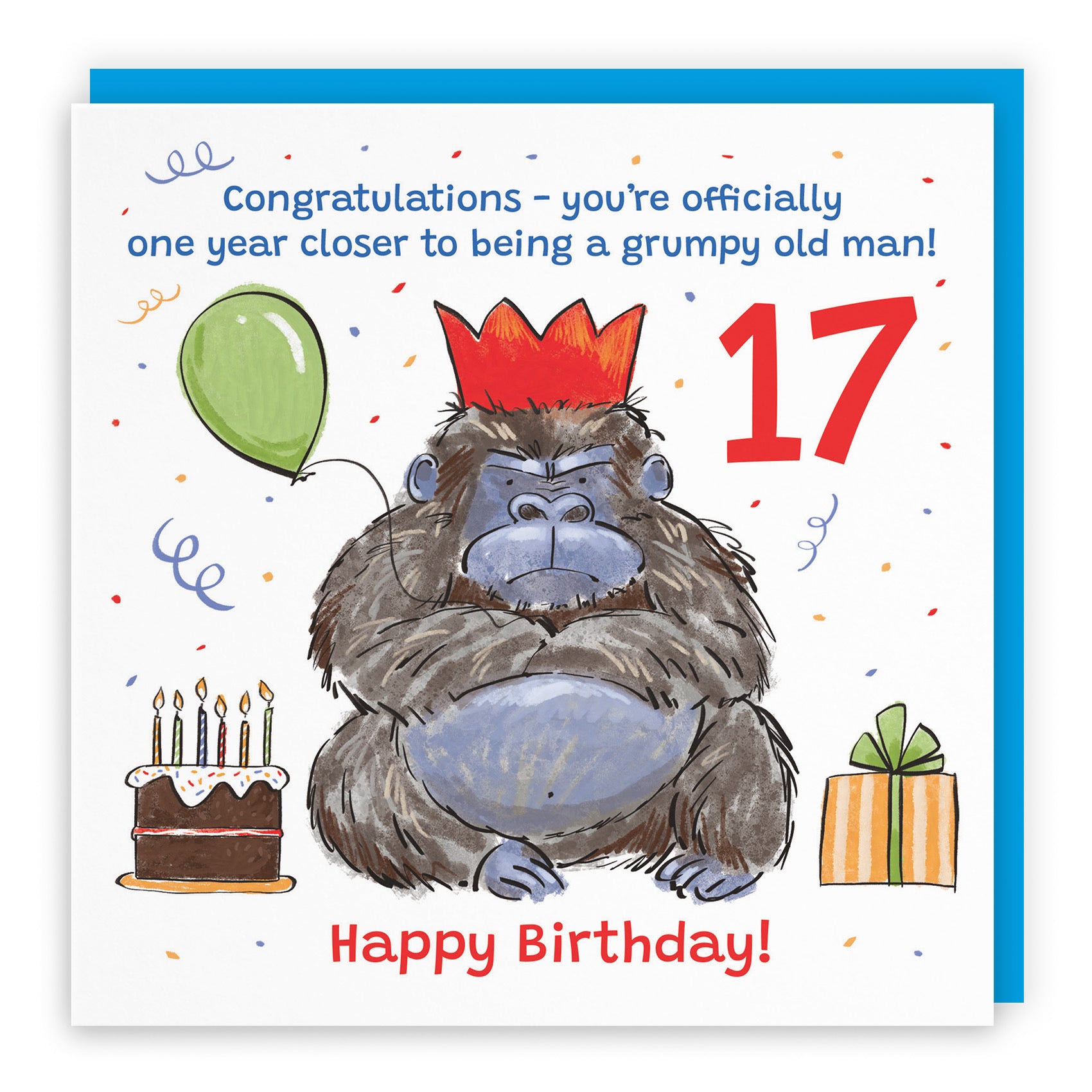 Boys 17th Birthday Card Grumpy Gorilla Animal Party - Default Title (RM00491)