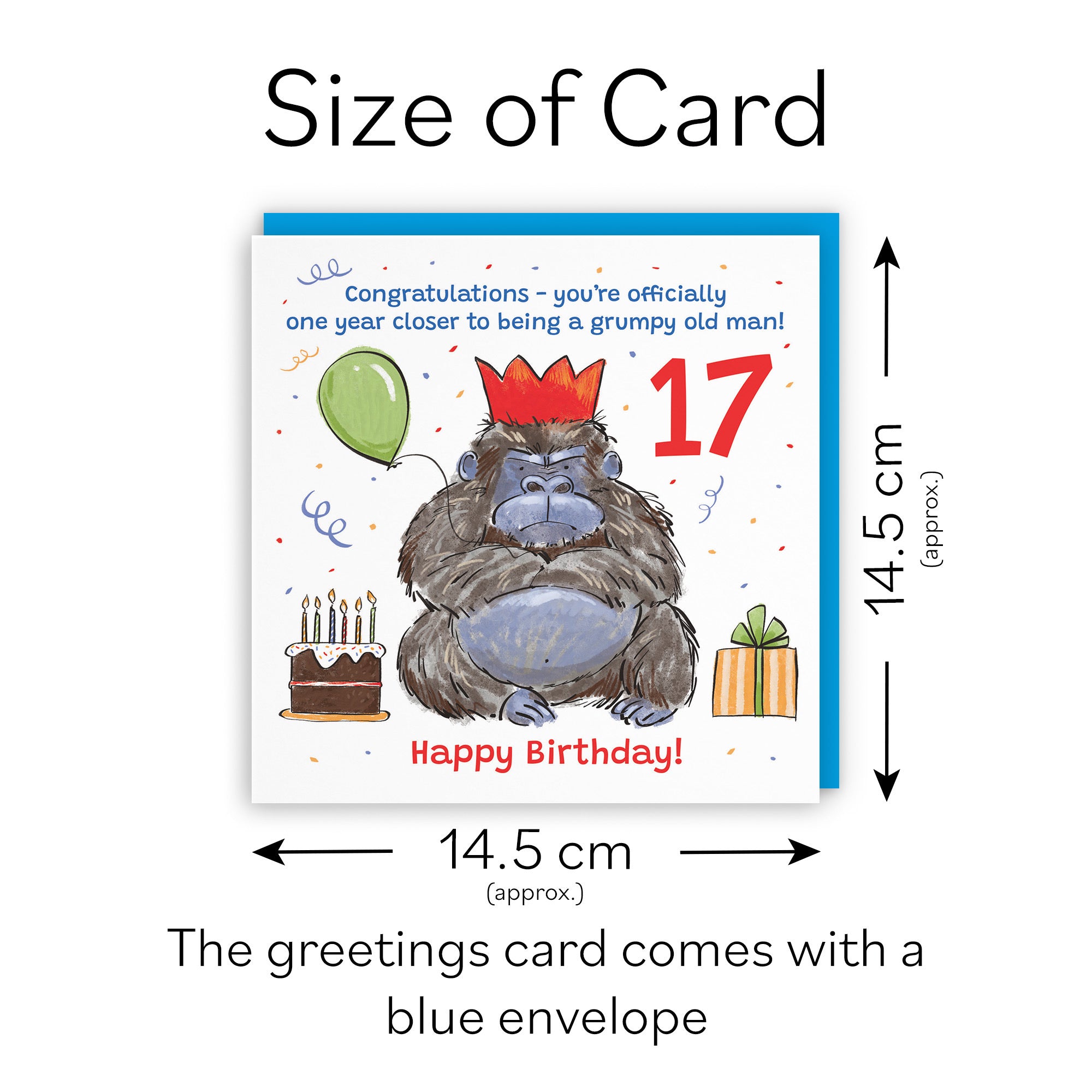 Boys 17th Birthday Card Grumpy Gorilla Animal Party - Default Title (RM00491)