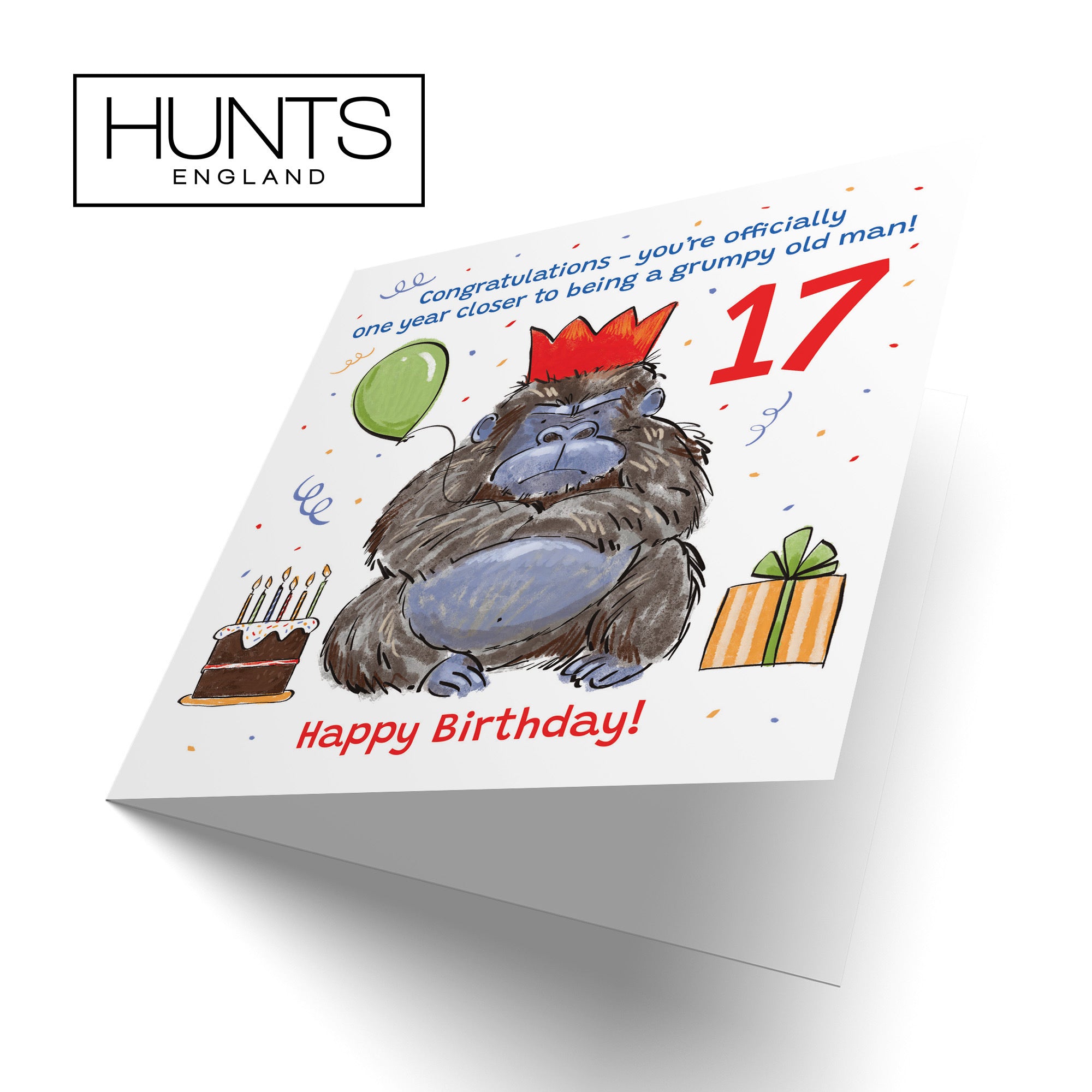 Boys 17th Birthday Card Grumpy Gorilla Animal Party - Default Title (RM00491)