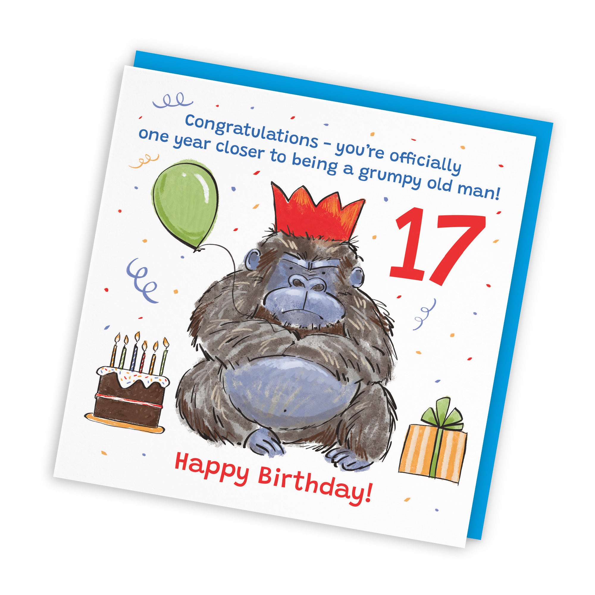 Boys 17th Birthday Card Grumpy Gorilla Animal Party - Default Title (RM00491)