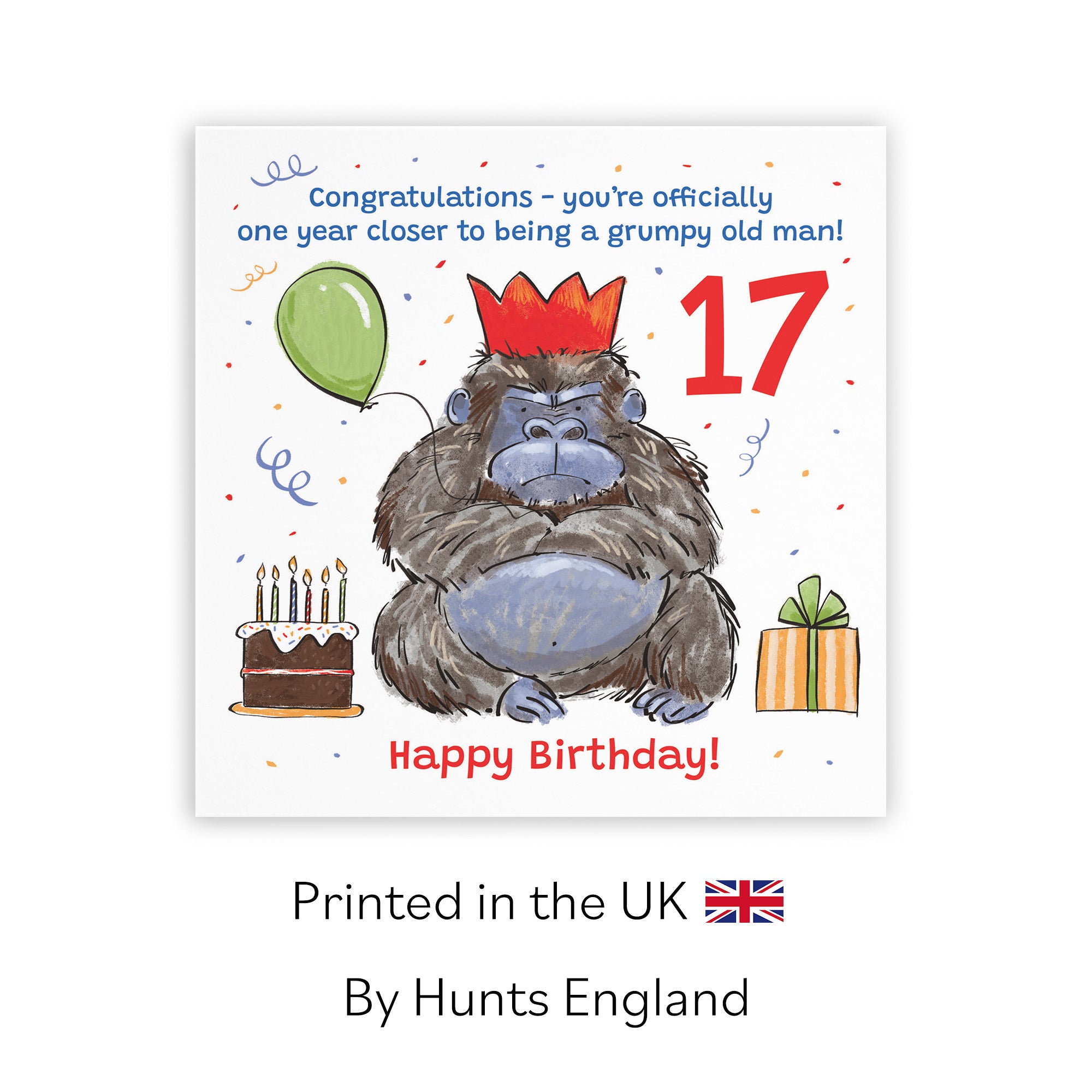 Boys 17th Birthday Card Grumpy Gorilla Animal Party - Default Title (RM00491)