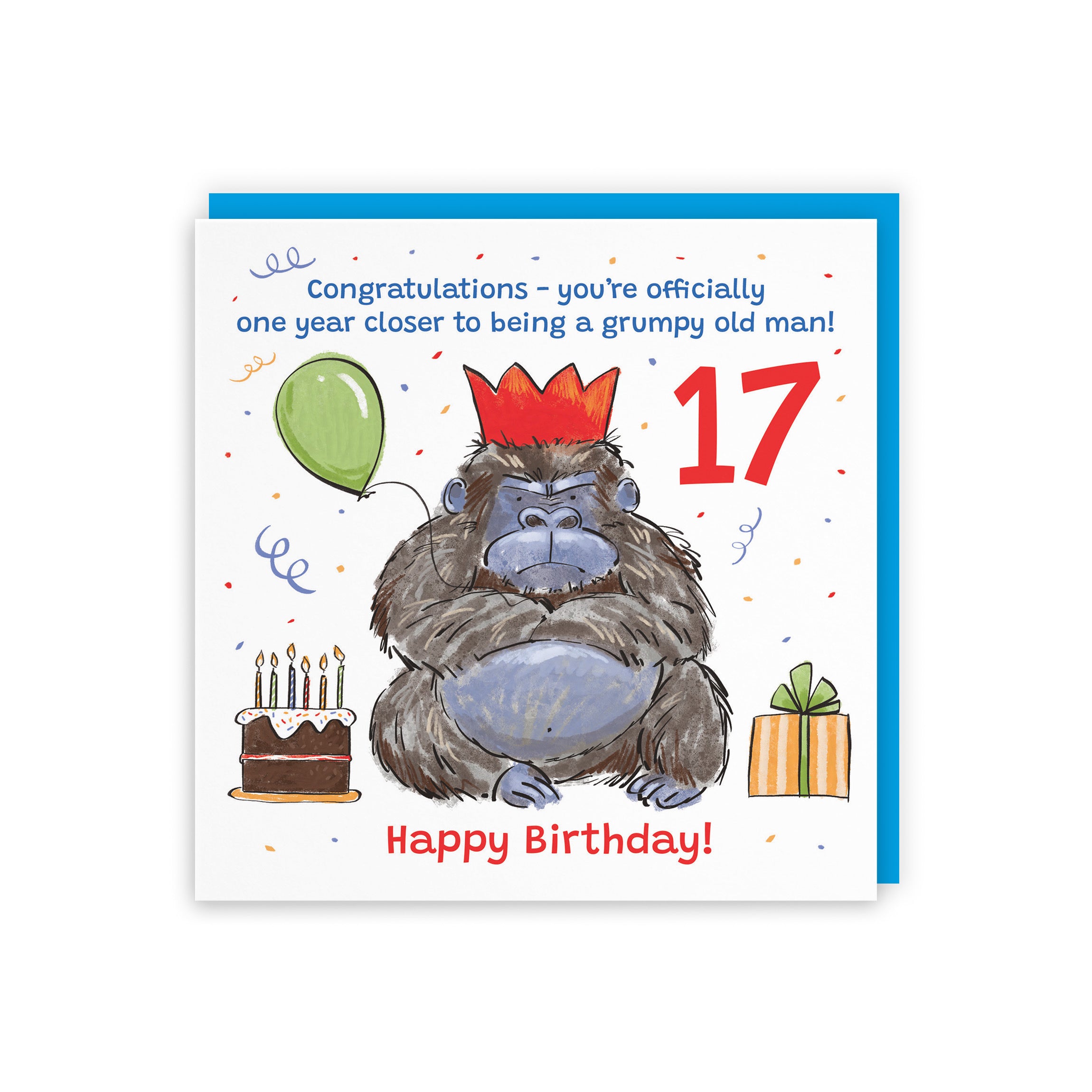 Boys 17th Birthday Card Grumpy Gorilla Animal Party - Default Title (RM00491)
