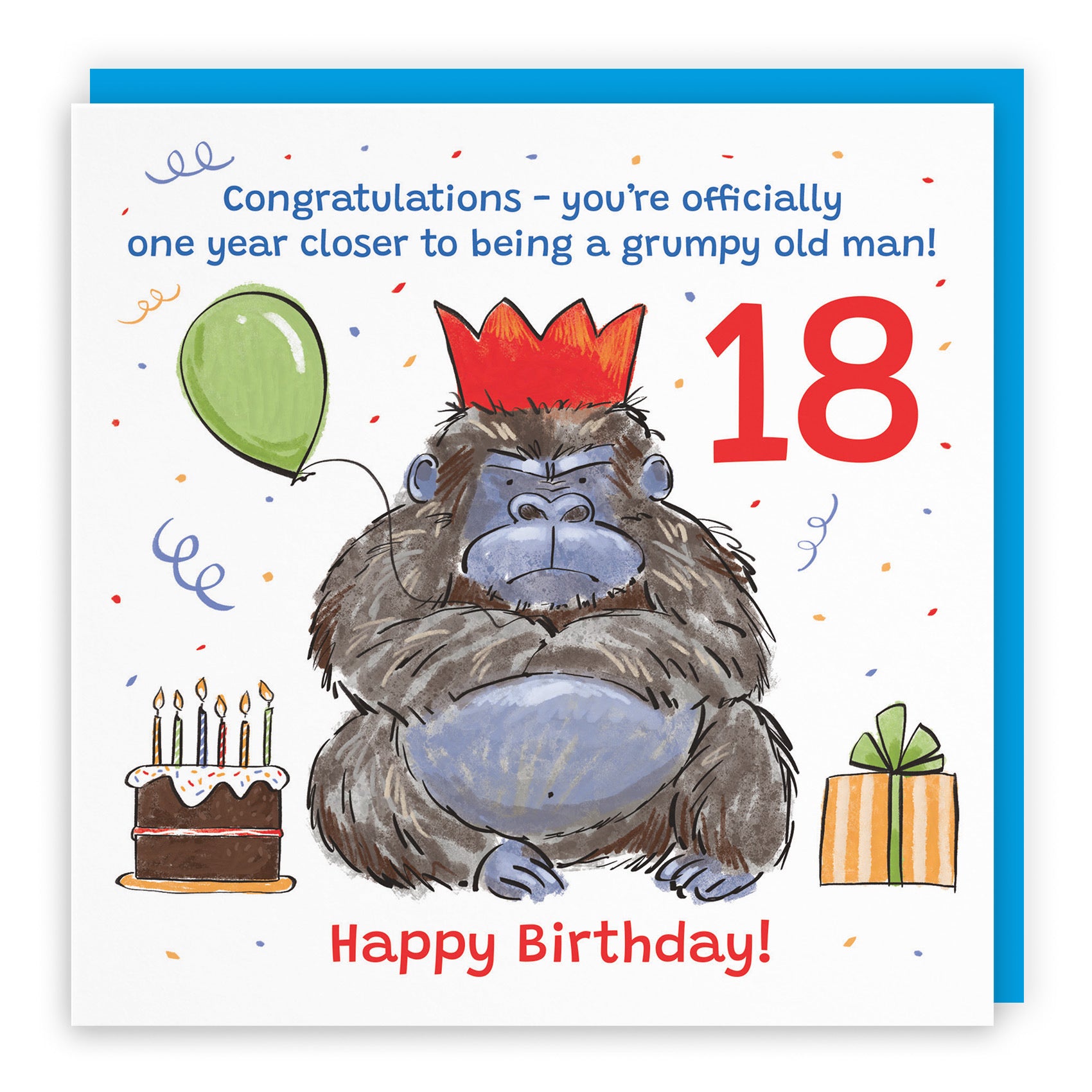 Men's 18th Birthday Card Grumpy Gorilla Animal Party - Default Title (RM00492)
