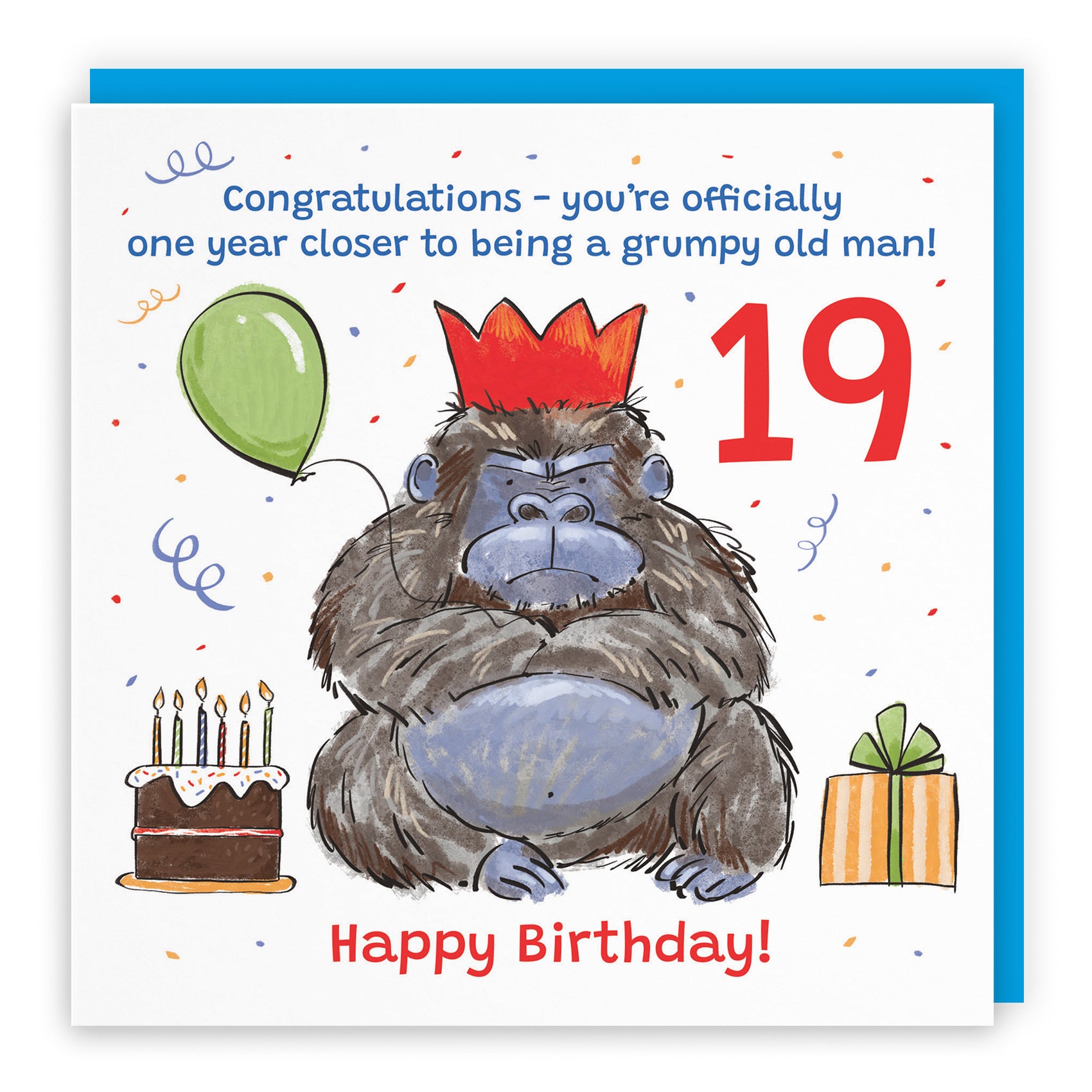 Men's 19th Birthday Card Grumpy Gorilla Animal Party - Default Title (RM00493)