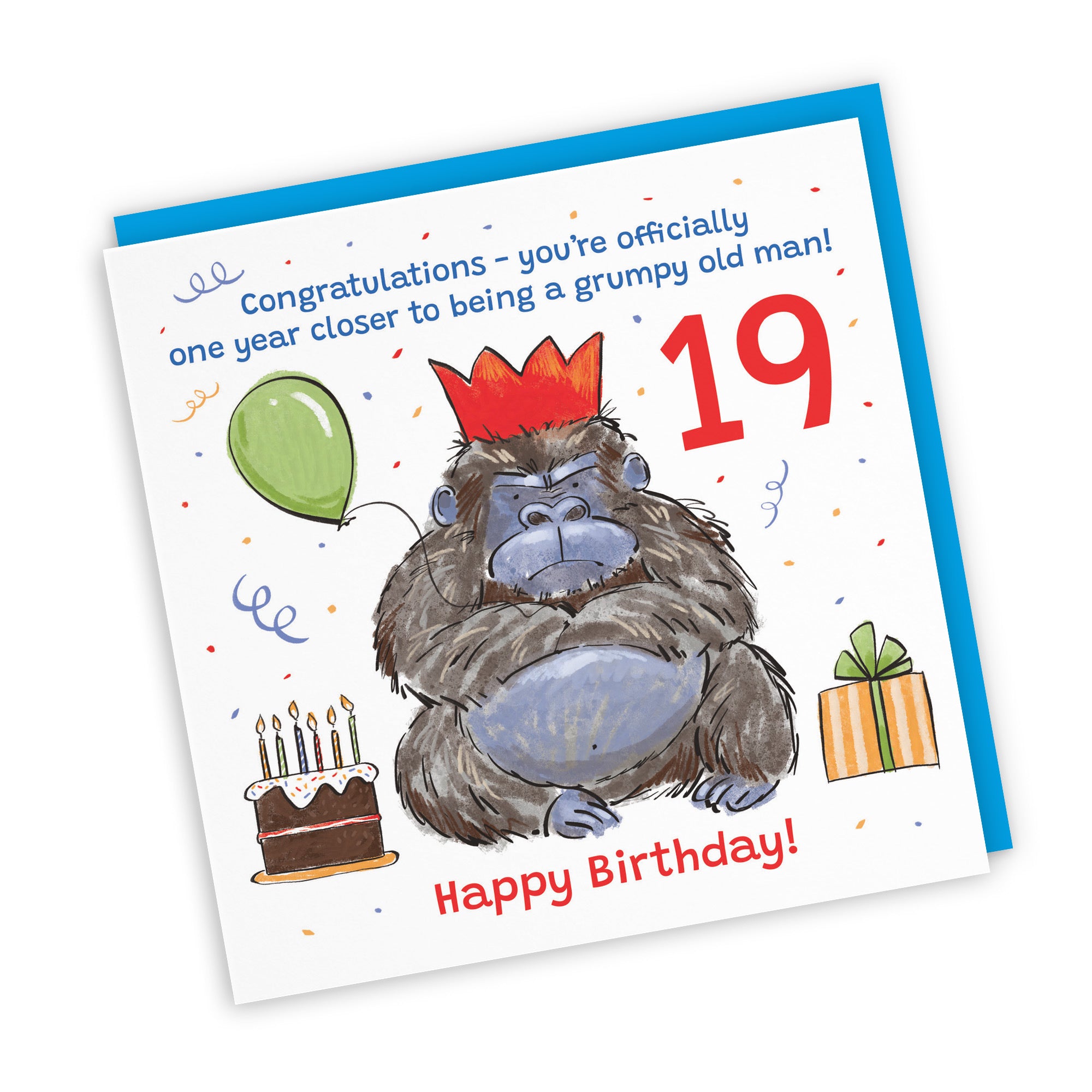 Men's 19th Birthday Card Grumpy Gorilla Animal Party - Default Title (RM00493)