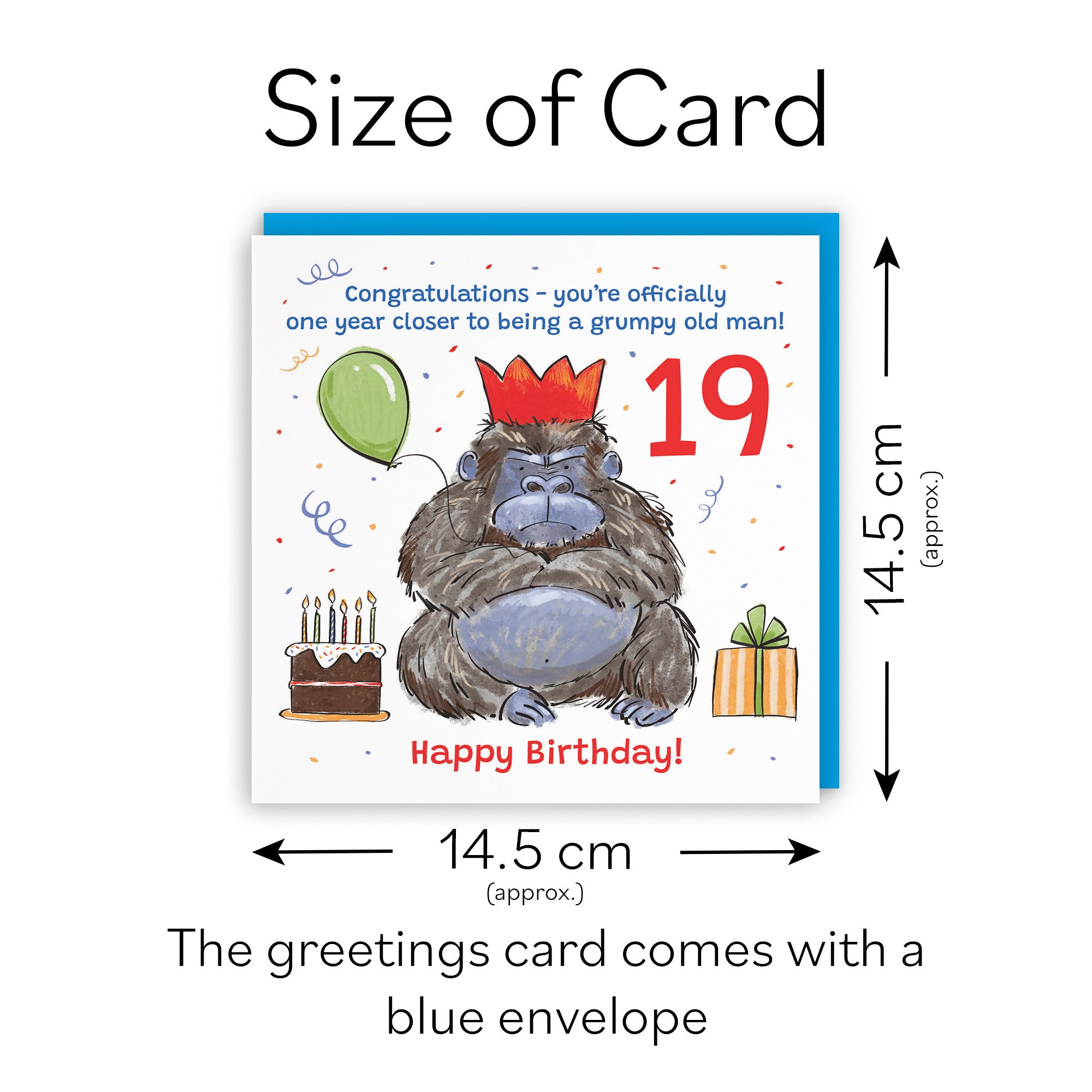 Men's 19th Birthday Card Grumpy Gorilla Animal Party - Default Title (RM00493)